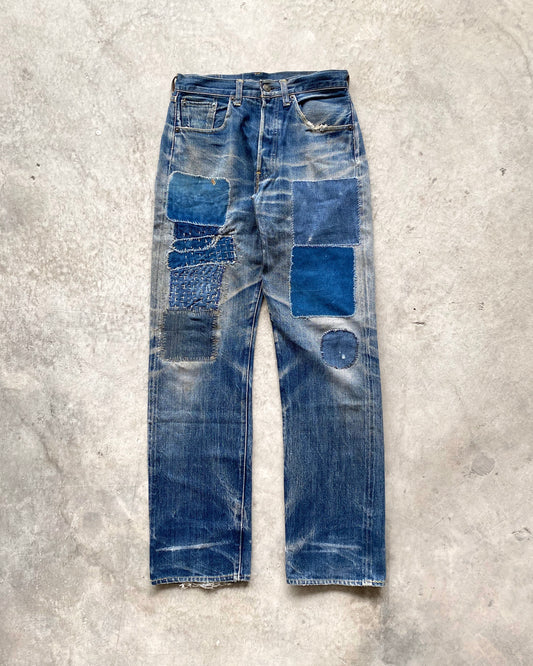 1990S SASHIKO PATCHED LEVI'S 501 SELVEDGE JEANS (29X30)