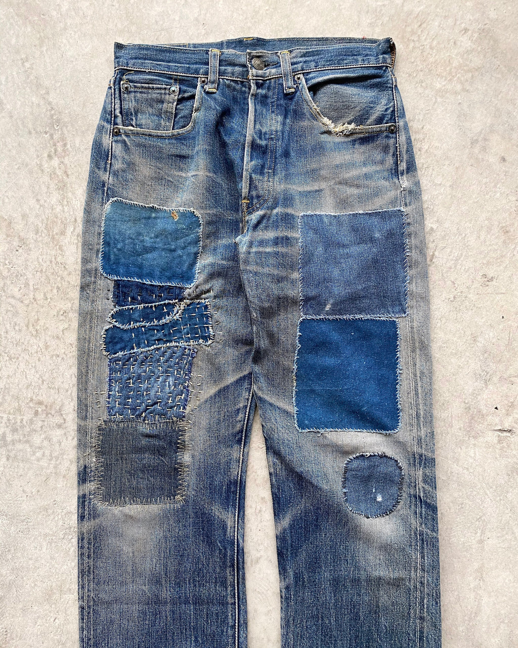 1990S SASHIKO PATCHED LEVI'S 501 SELVEDGE JEANS (29X30)