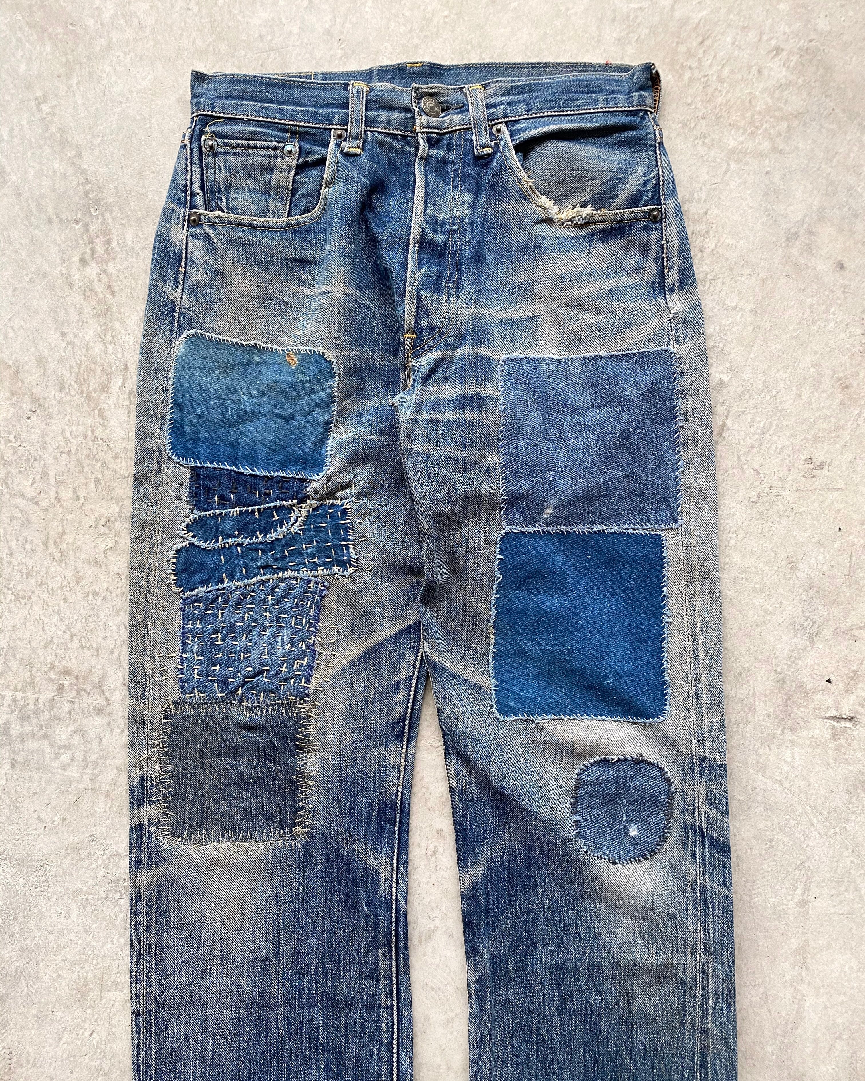 1990S SASHIKO PATCHED LEVI'S 501 SELVEDGE JEANS (29X30)