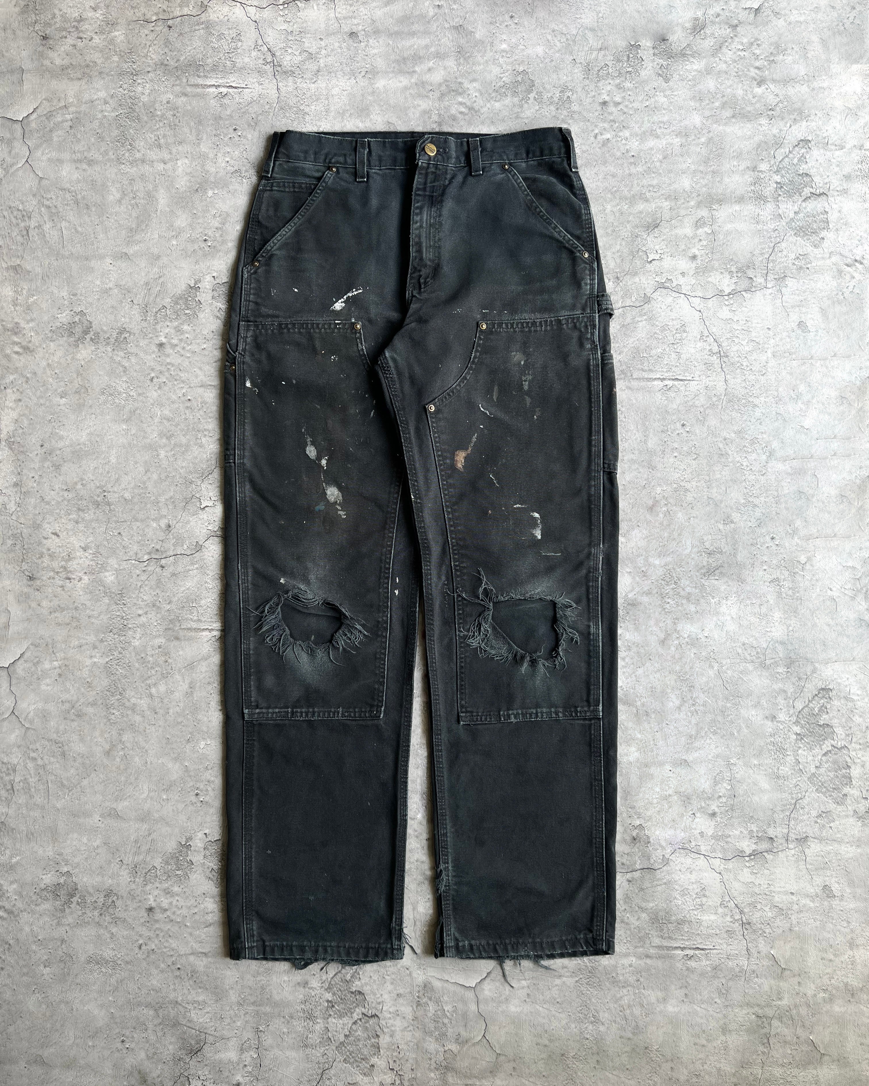 1990S FADED BLACK DISTRESSED CARHARTT DOUBLE KNEE PANTS (31X34)