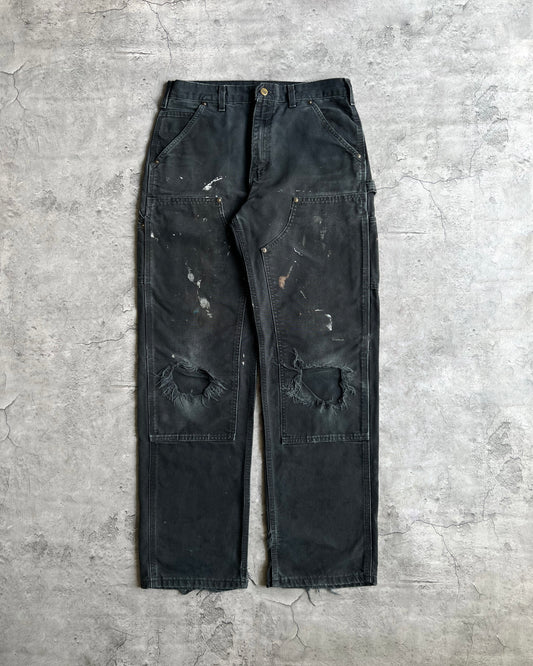 1990S FADED BLACK DISTRESSED CARHARTT DOUBLE KNEE PANTS (31X34)