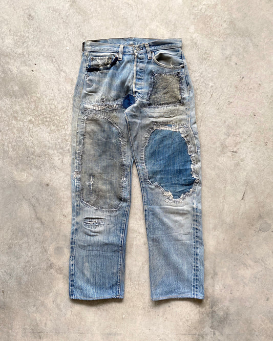 1980S MAJOR REPAIRED LEVI'S 501 REDLINE SELVEDGE JEANS (31X38)