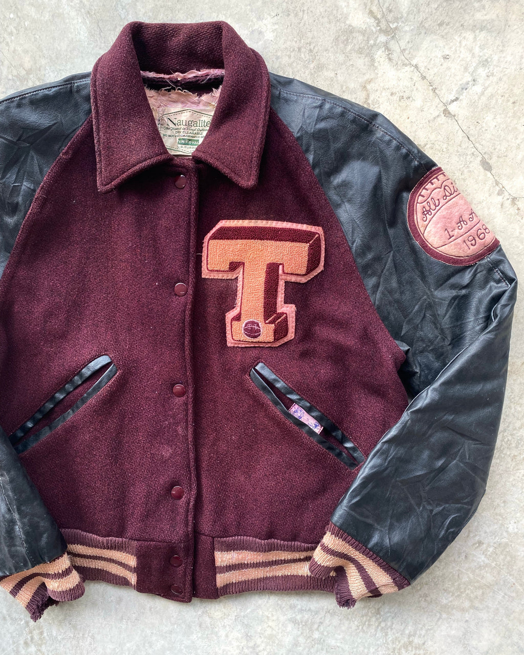 1968 'T' LETTERMAN RAGLAN LEATHER SLEEVES VARSITY JACKETS