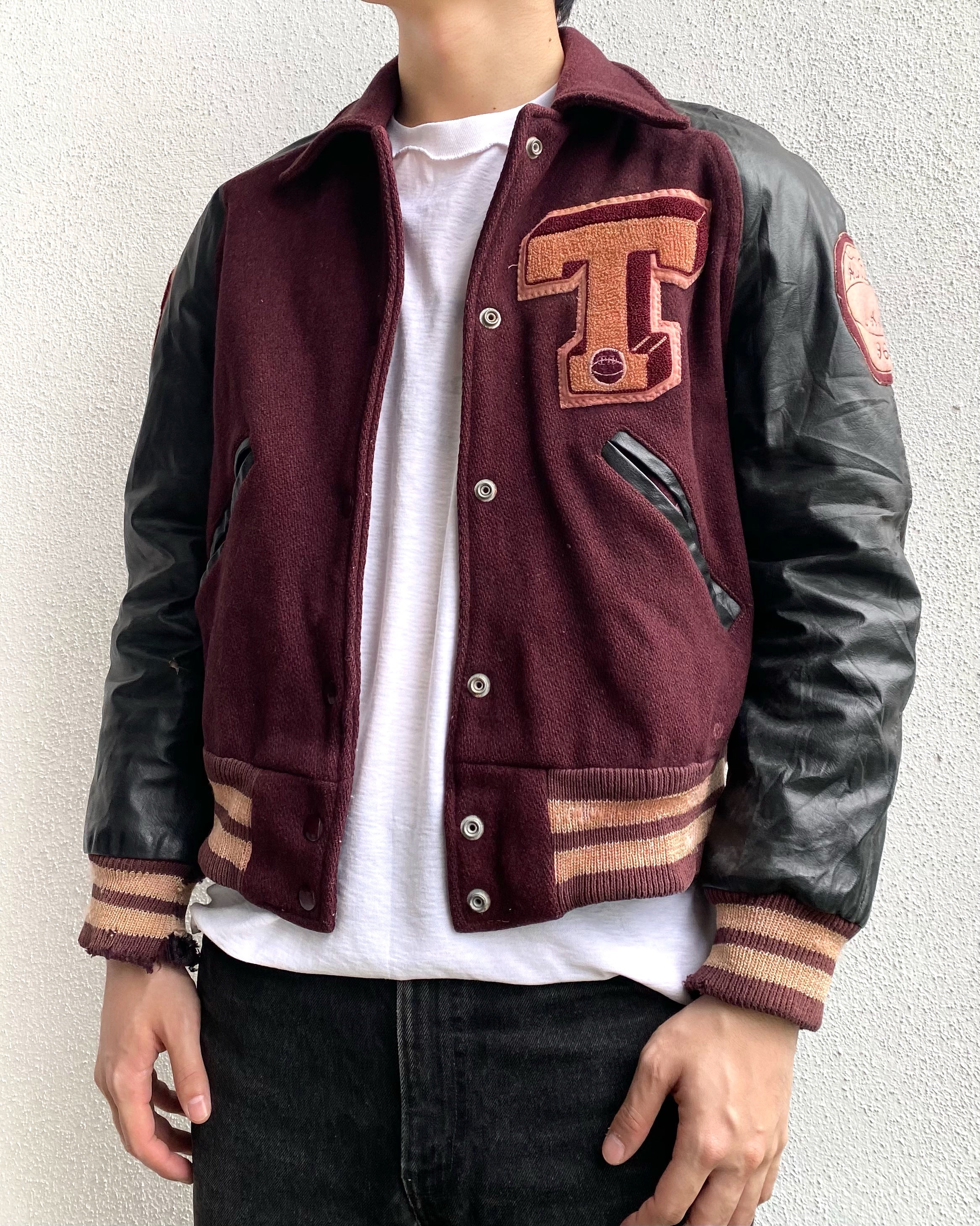 1968 'T' LETTERMAN RAGLAN LEATHER SLEEVES VARSITY JACKETS
