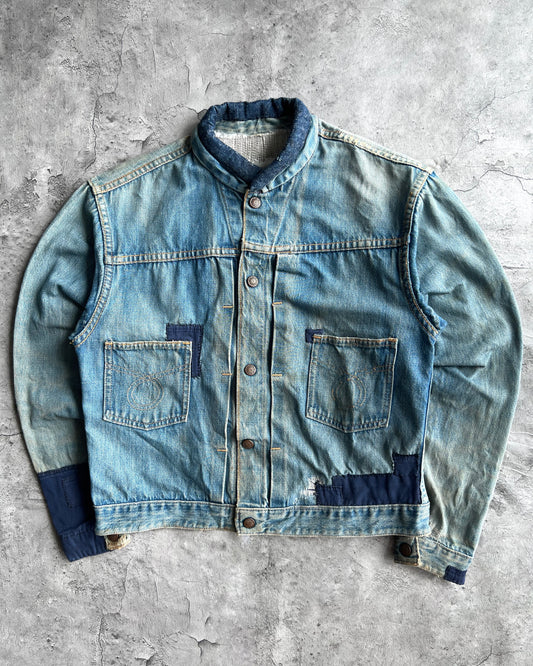 1960S FADED PATCHED TYPE II SELVEDGE DENIM JACKET (M)