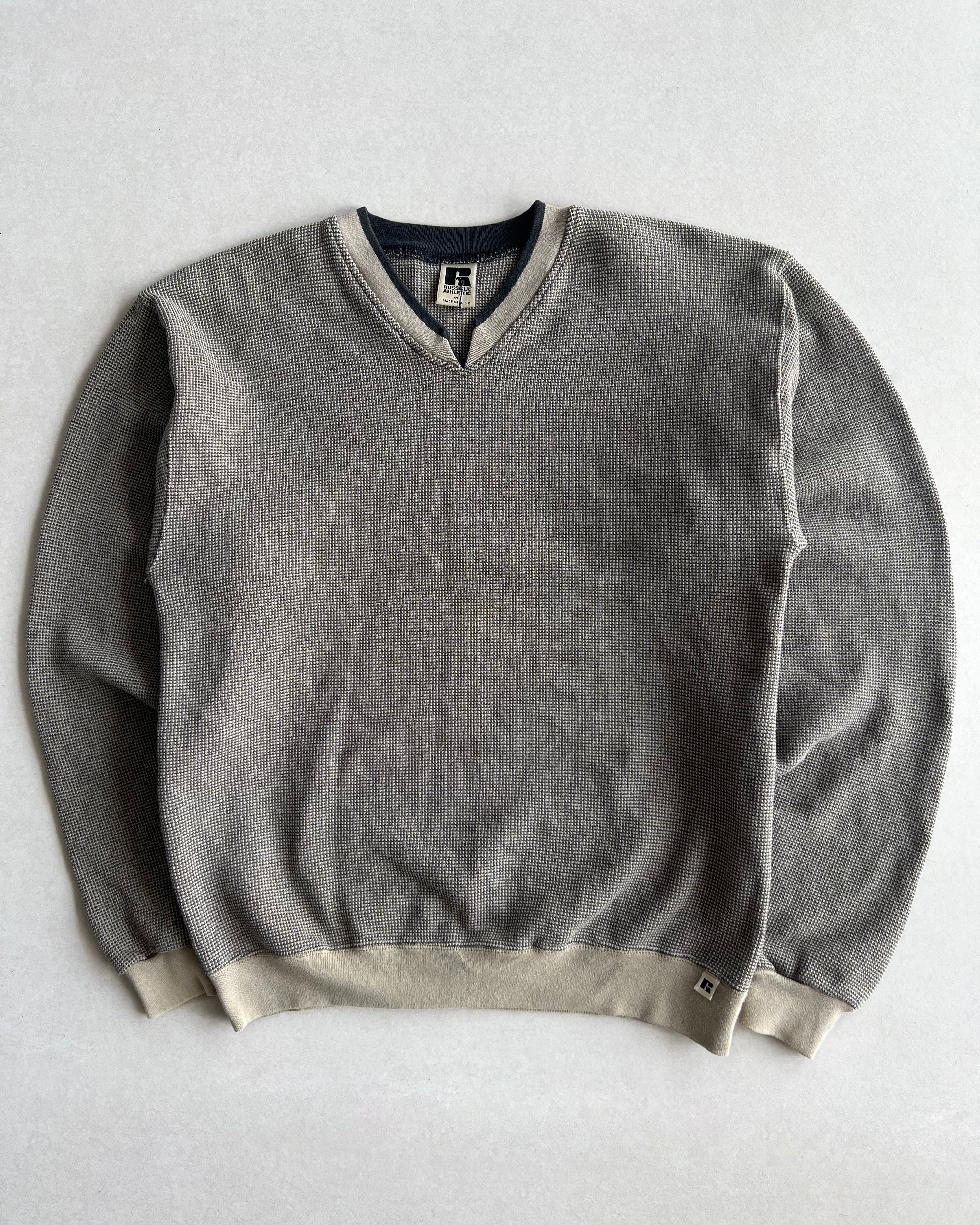 1990S EARTH TONE RUSSELL WAFFLE KNIT SWEATSHIRT (M)