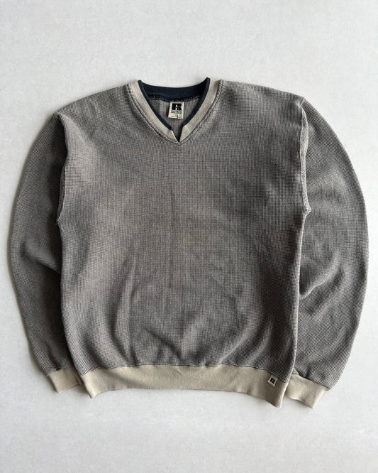 1990S EARTH TONE RUSSELL WAFFLE KNIT SWEATSHIRT (M)