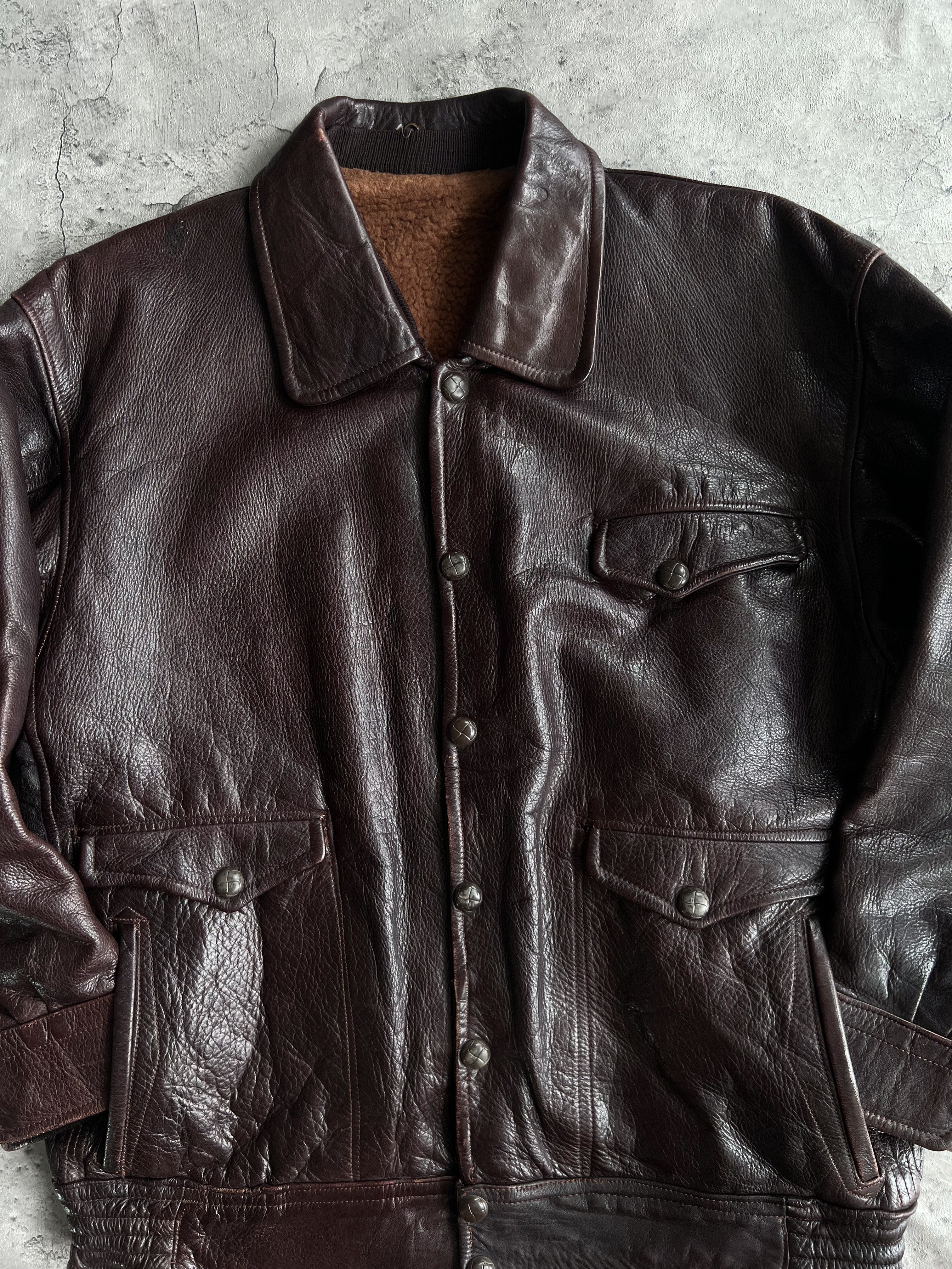 1950S BROWN ROCKABILLY LEATHER JACKET (L)