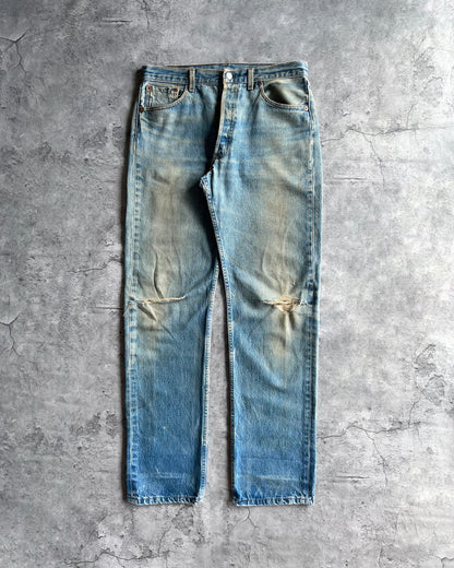 1990S FADED WASHED LEVI'S 501 DISTRESSED JEANS (34X34)