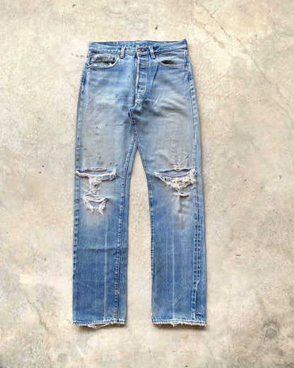 1980S FADED LEVI'S 501 REDLINE SELVEDGE DISTRESSED JEANS (32X34)