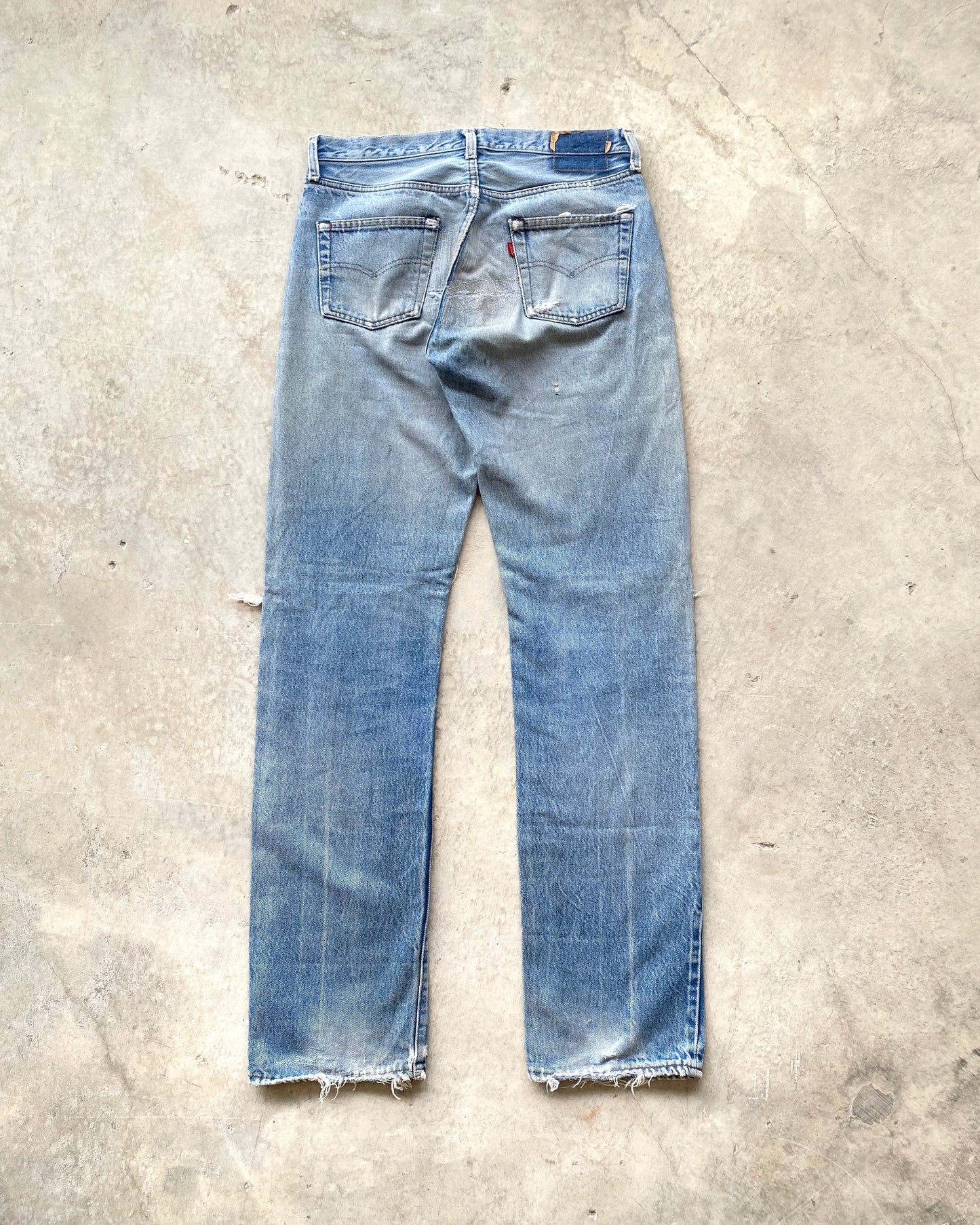 1980S FADED LEVI'S 501 REDLINE SELVEDGE DISTRESSED JEANS (32X34)