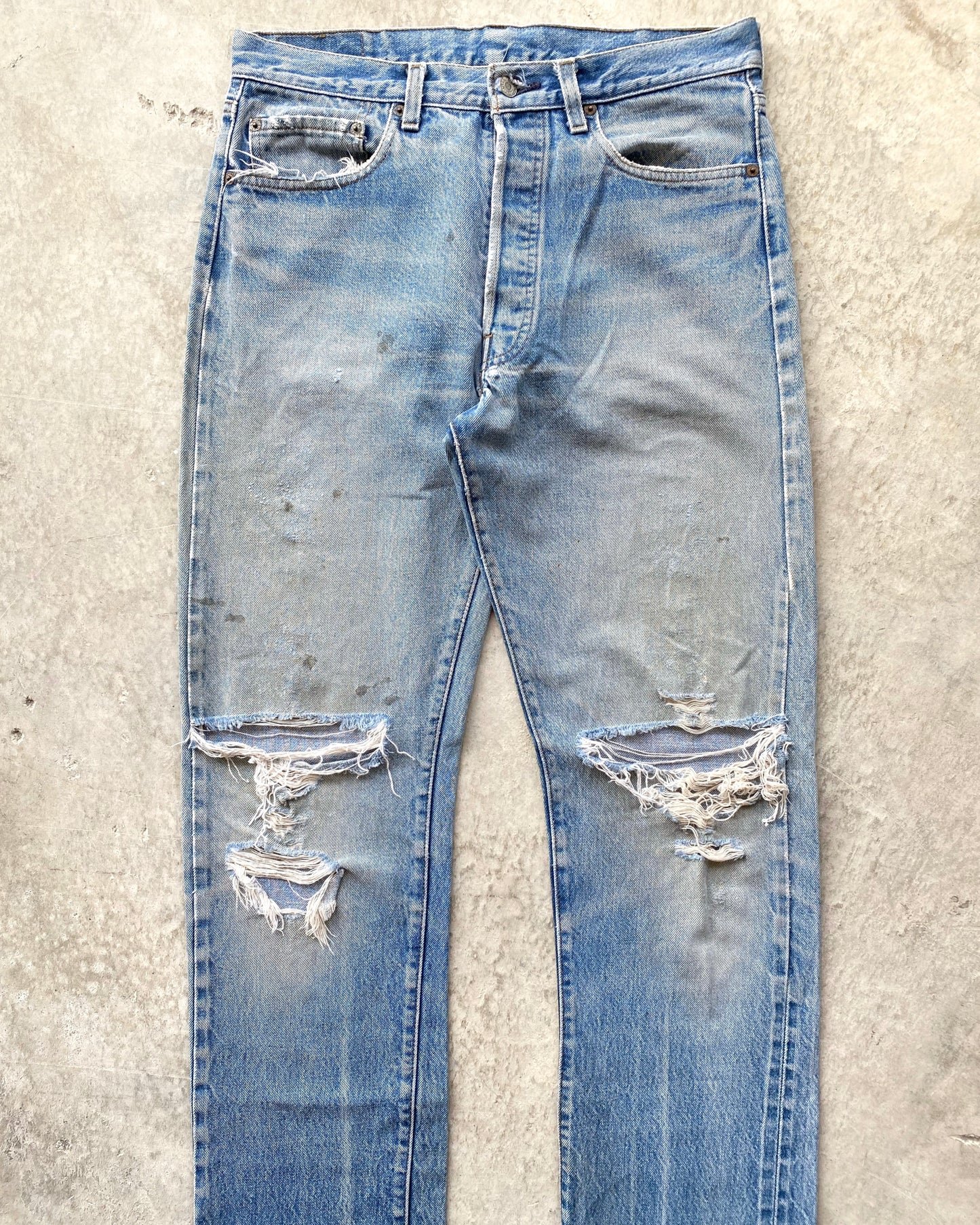 1980S FADED LEVI'S 501 REDLINE SELVEDGE DISTRESSED JEANS (32X34)