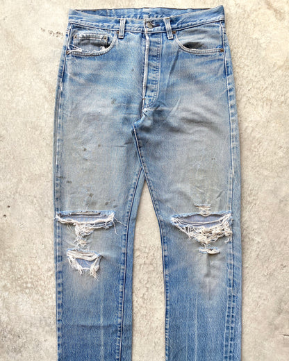 1980S FADED LEVI'S 501 REDLINE SELVEDGE DISTRESSED JEANS (32X34)