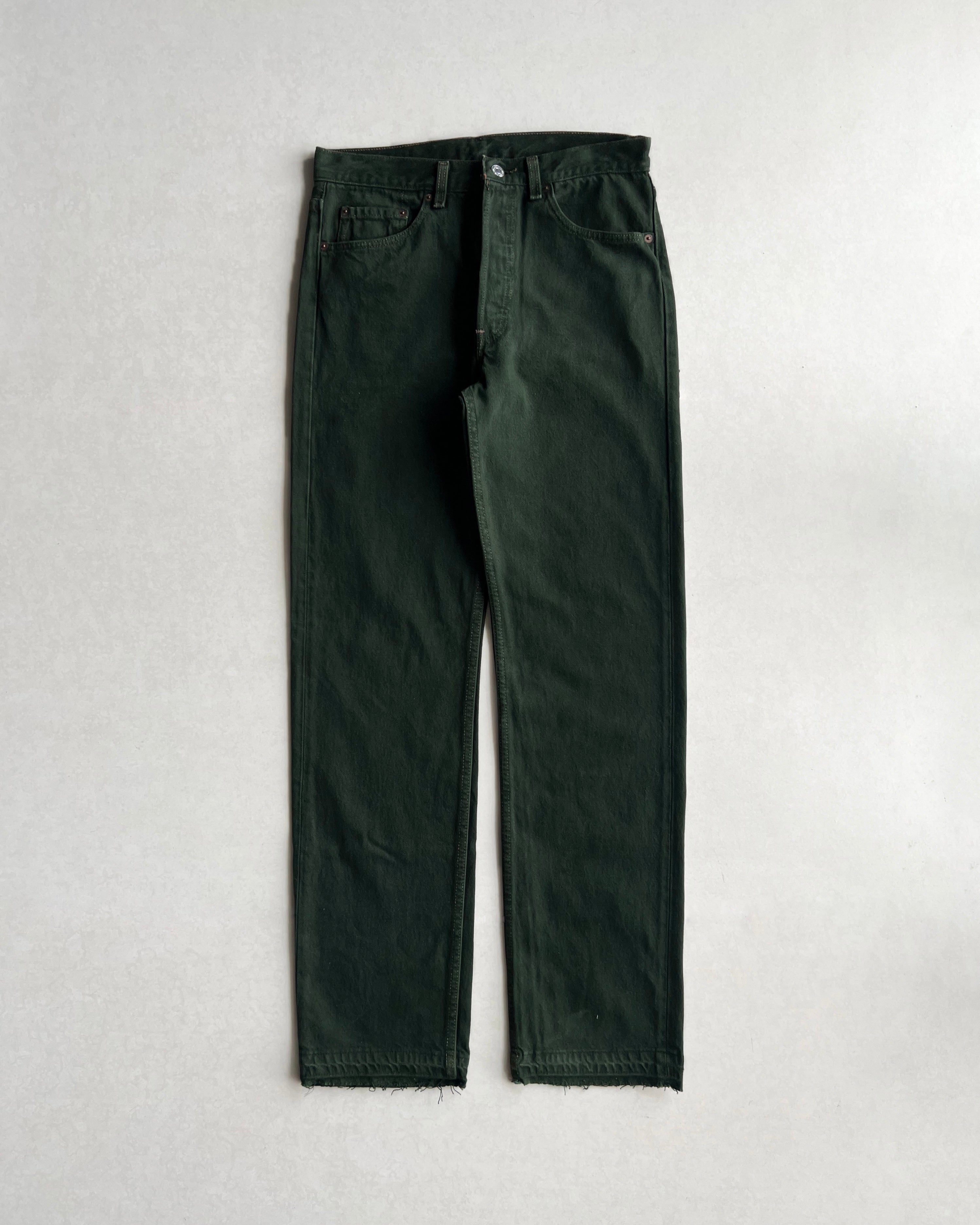 1990S DARK GREEN LEVI'S 501 RELEASE HEM JEANS (32X32)
