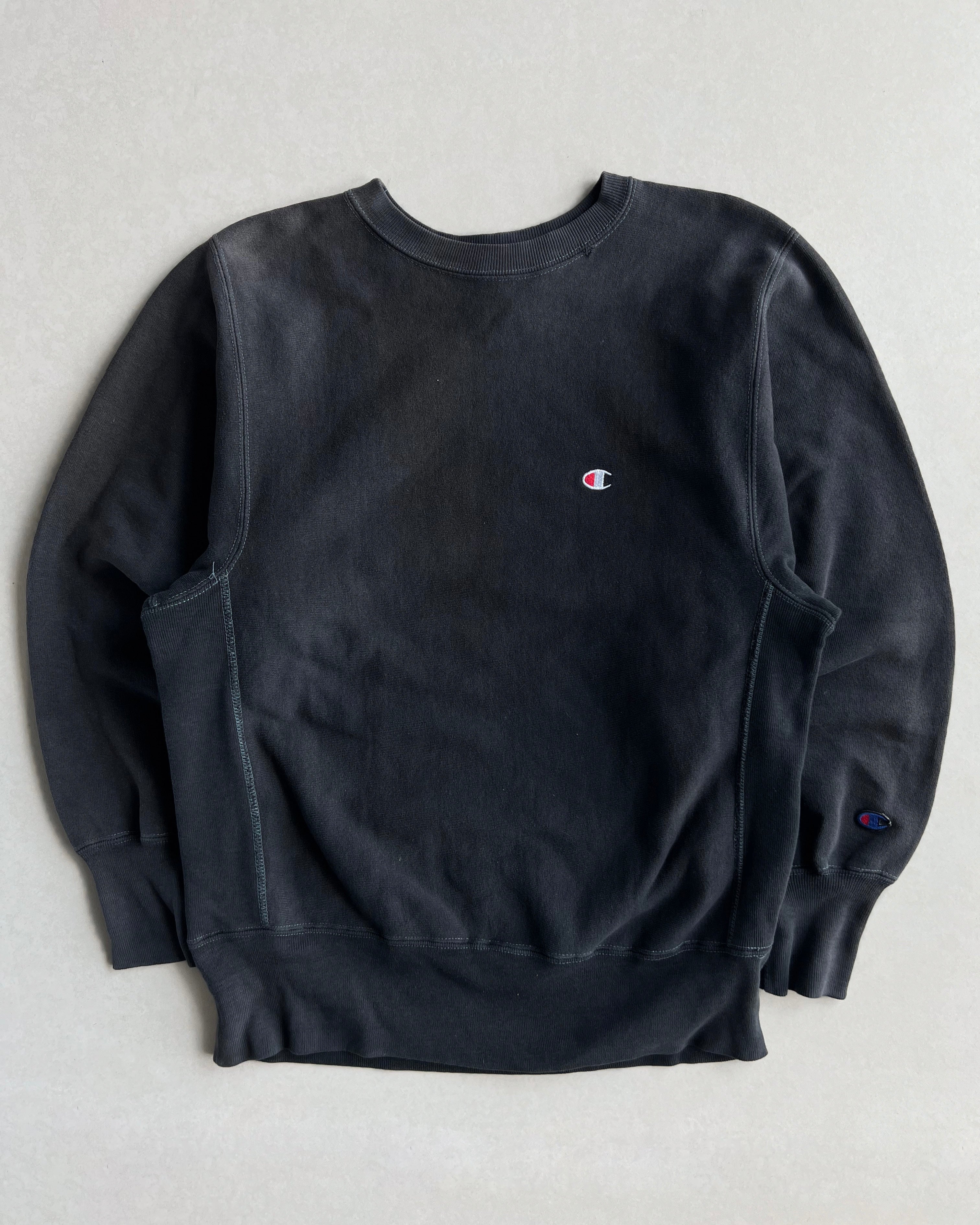 1990S FADED BLACK CHAMPION REVERSE WEAVE LOGO SWEATSHIRT (M)