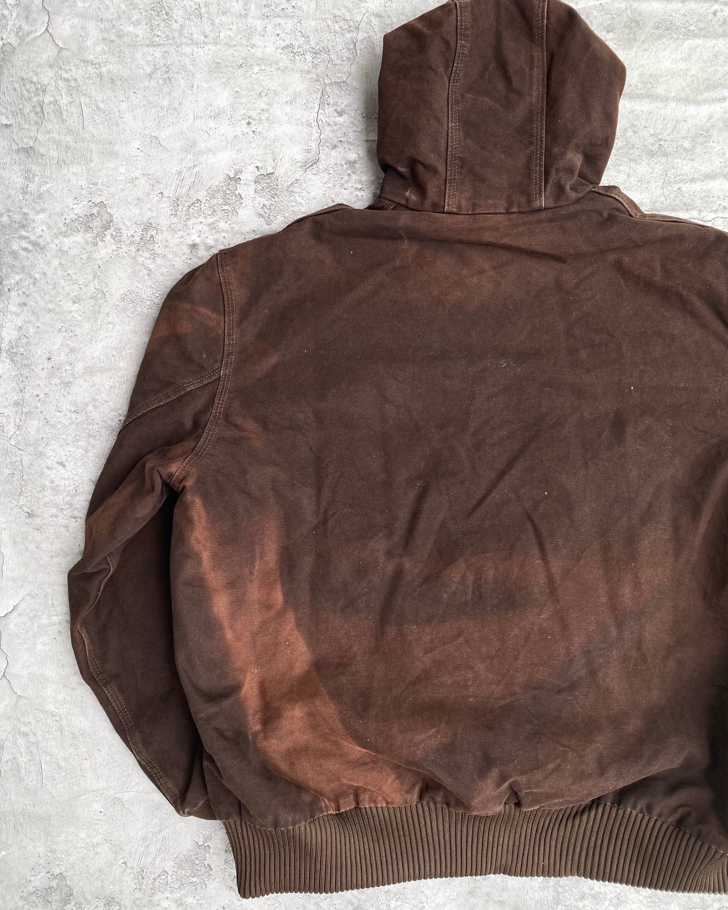 1990S SUN FADED DARK BROWN CARHARTT HOODED JACKET (XL)
