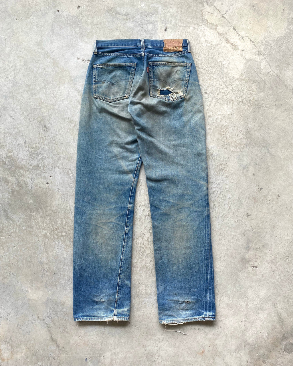 1990S MUD WASHED BIG E LEVI'S 501 REPAIRED SELVEDGE JEANS (31X36")