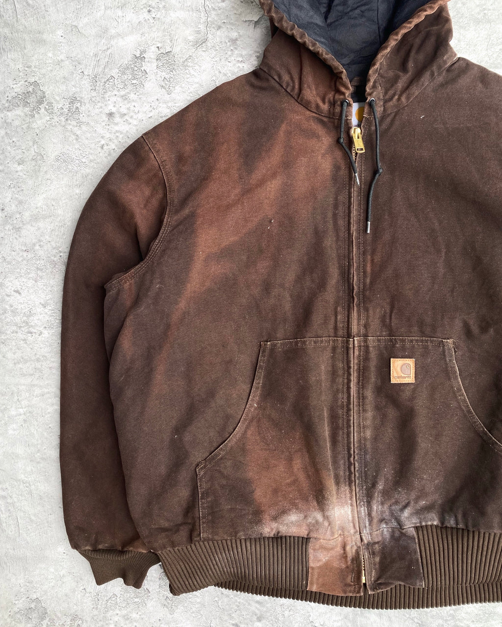 1990S SUN FADED DARK BROWN CARHARTT HOODED JACKET (XL)