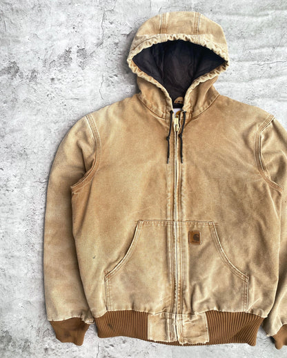 1990S FADED LIGHT BROWN CARHARTT HOODED JACKET (M/L)