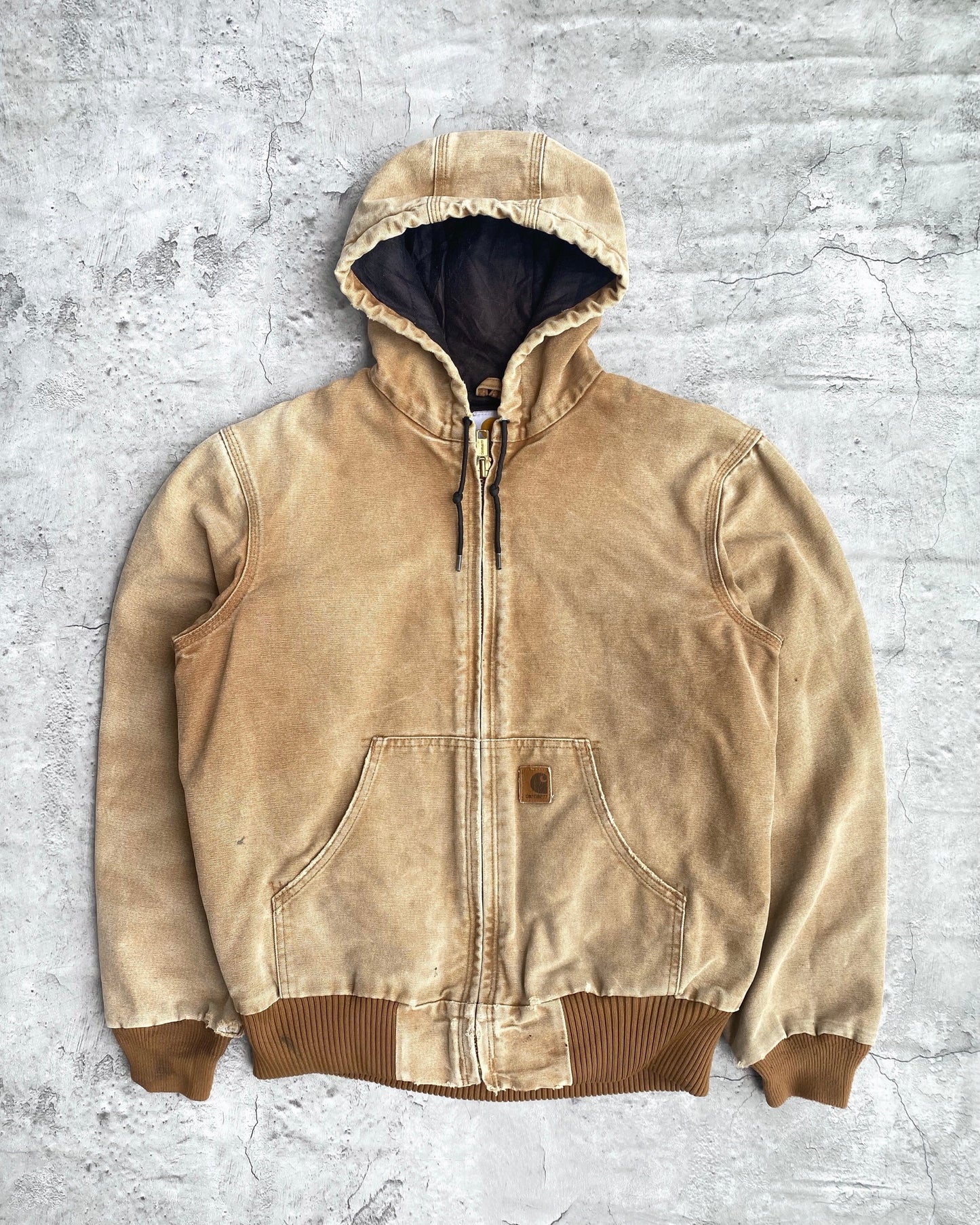 1990S FADED LIGHT BROWN CARHARTT HOODED JACKET (M/L)