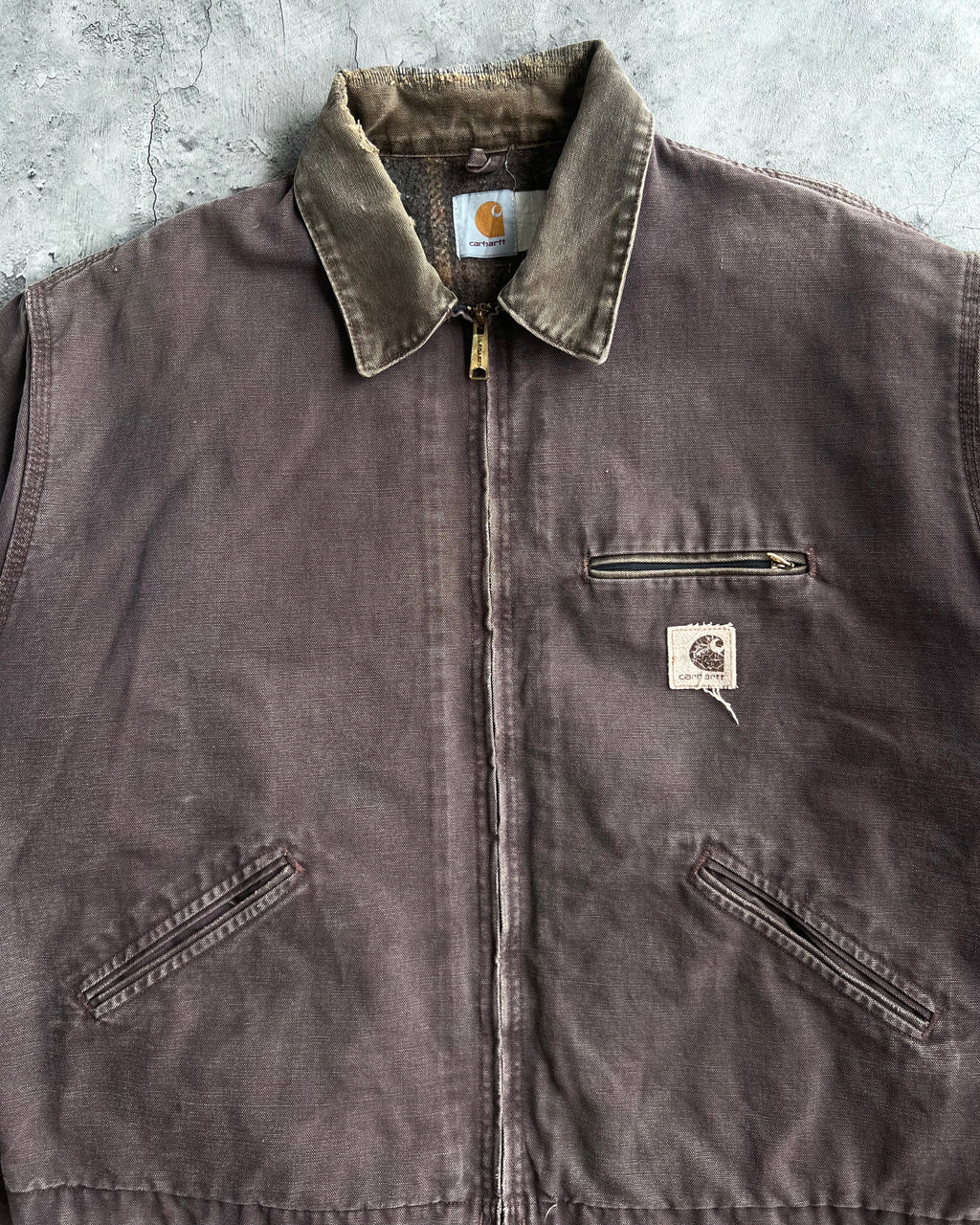 1980S BROWN/MAROON CARHARTT DETROIT WORK JACKET (XXL)