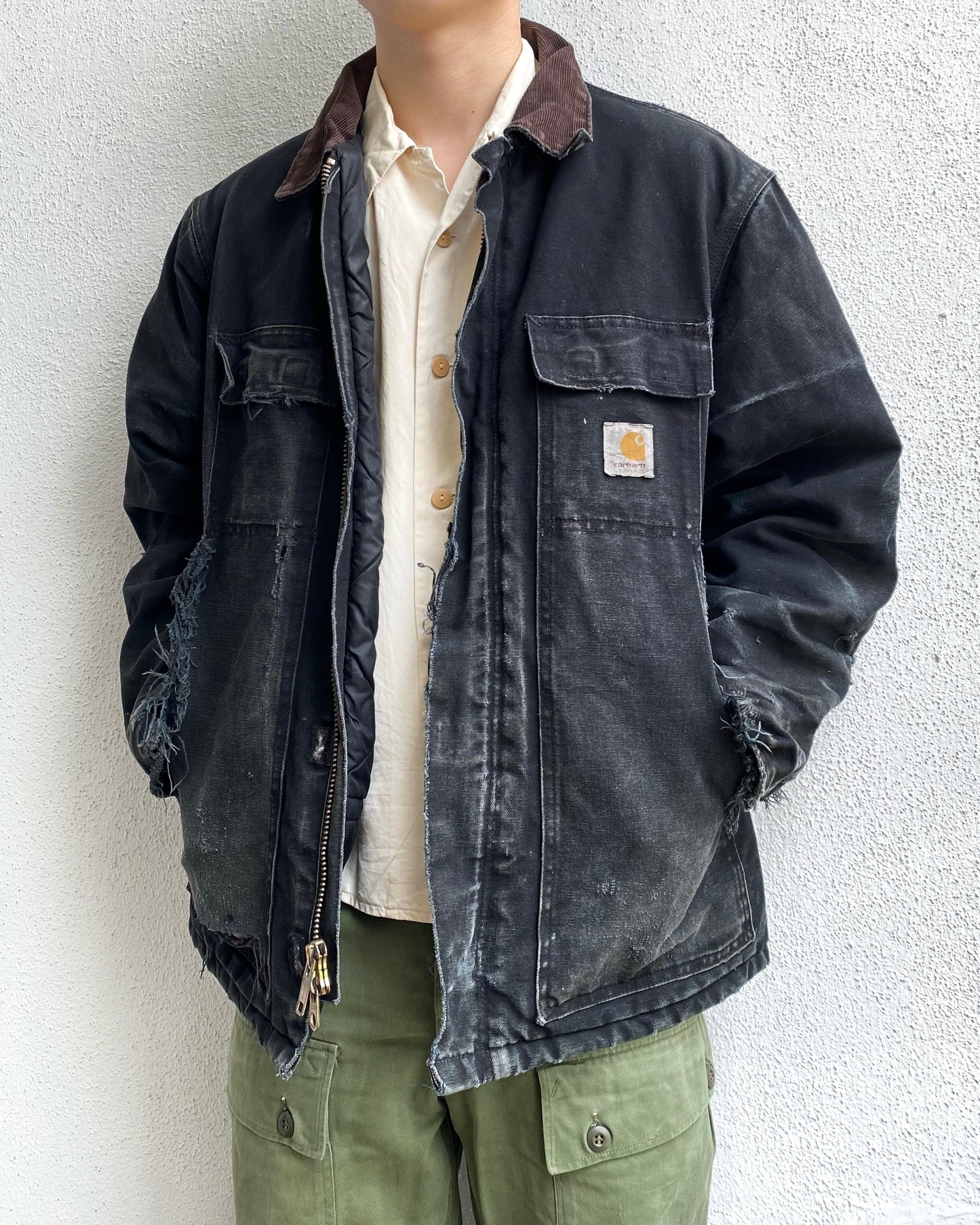 1990S SUN FADED CARHARTT DISTRESSED ARCTIC COAT (L/XL)