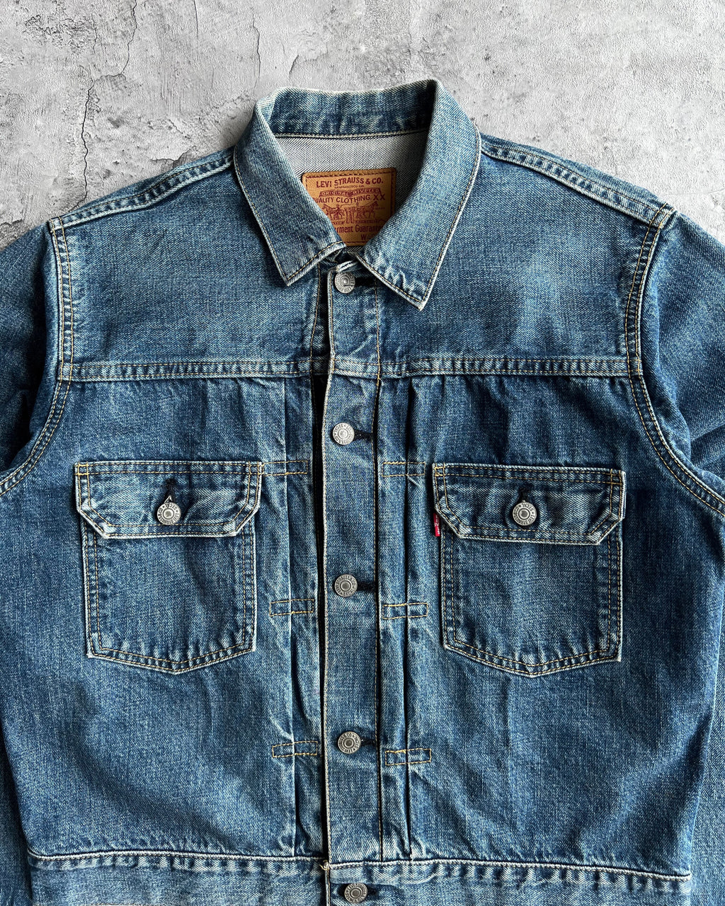 1990S FADED WASHED BIG E LEVI'S TYPE II SELVEDGE DENIM JACKET (S-L)
