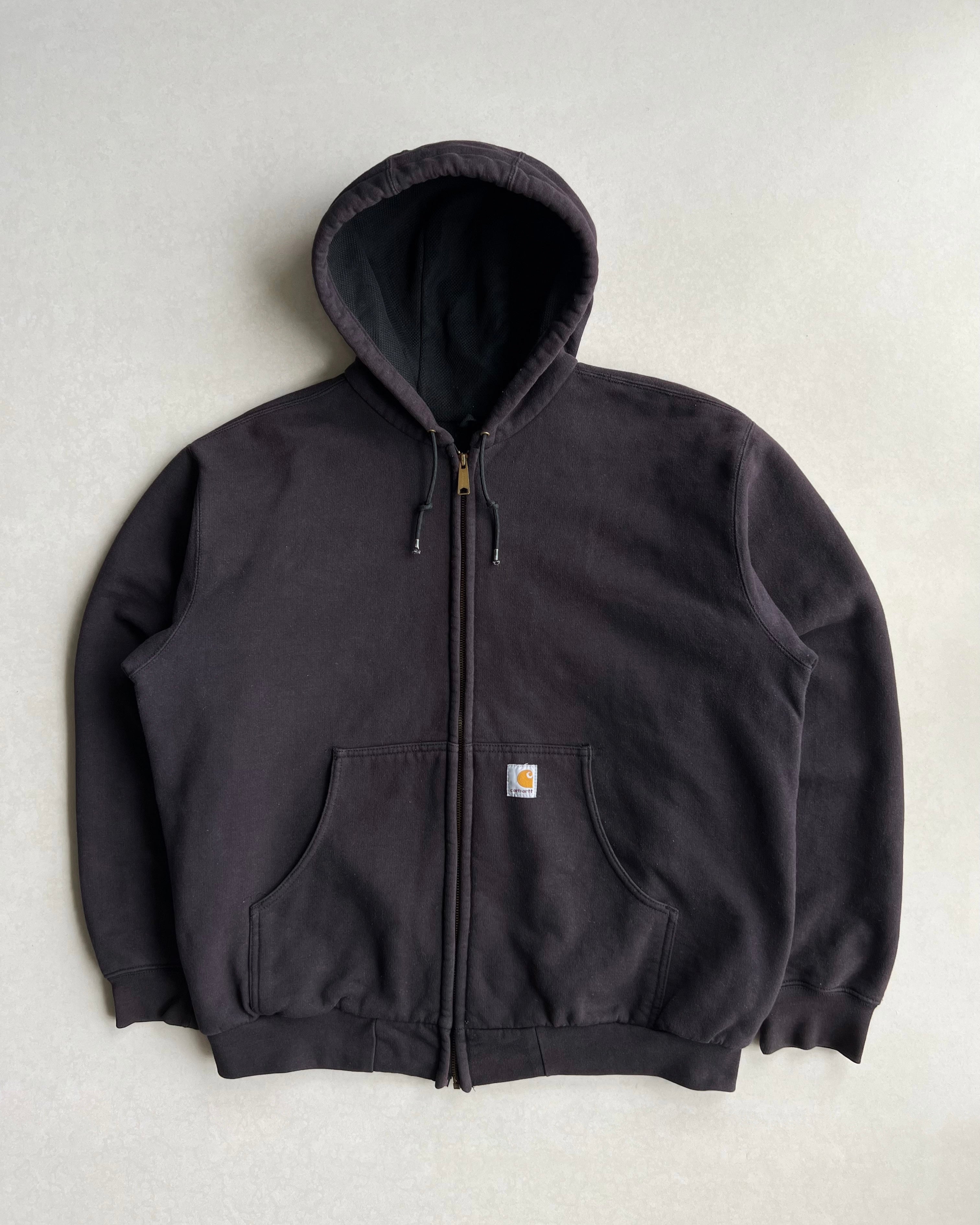 1990S FADED BLACK CARHARTT HEAVYWEIGHT LOGO ZIP-UP HOODIE (XL)