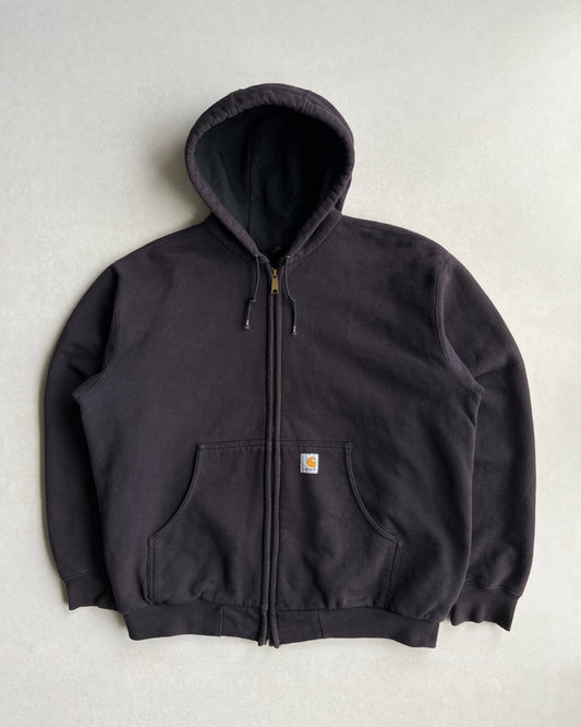 1990S FADED BLACK CARHARTT HEAVYWEIGHT LOGO ZIP-UP HOODIE (XL)