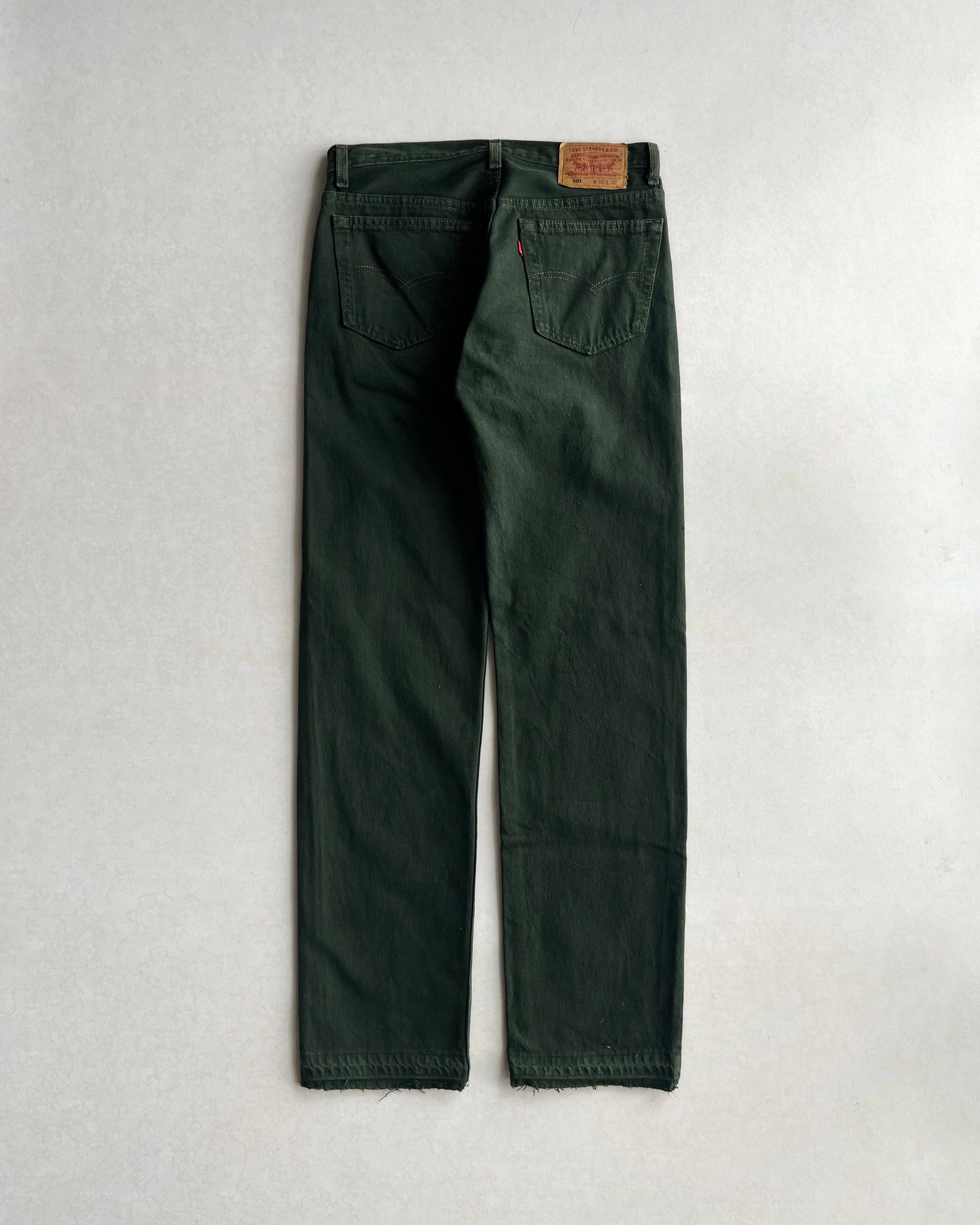 1990S DARK GREEN LEVI'S 501 RELEASE HEM JEANS (32X32)