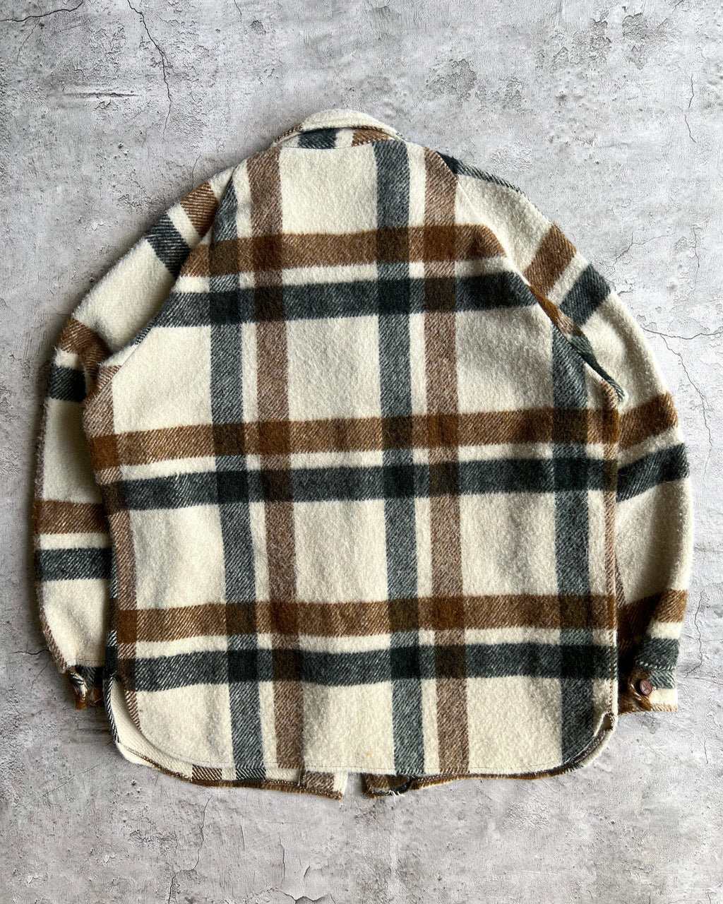 1960S WOOL PLAID ZIP-UP RAGLAN FLANNEL (L)