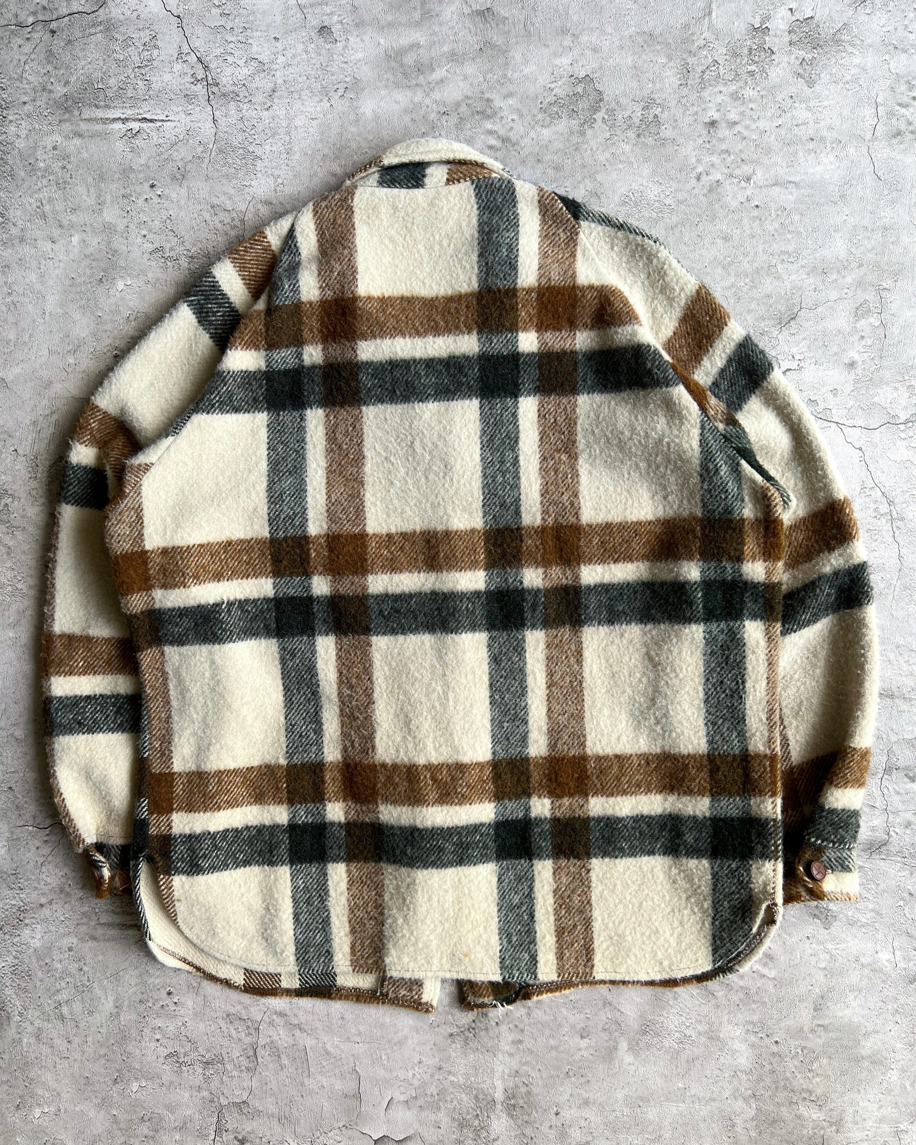 1960S WOOL PLAID ZIP-UP RAGLAN FLANNEL (L)