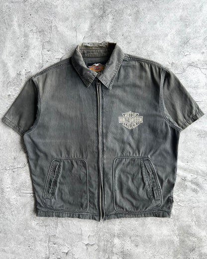 2000S FADED BLACK HARLEY DAVIDSON ZIP-UP WORK SHIRT (L)
