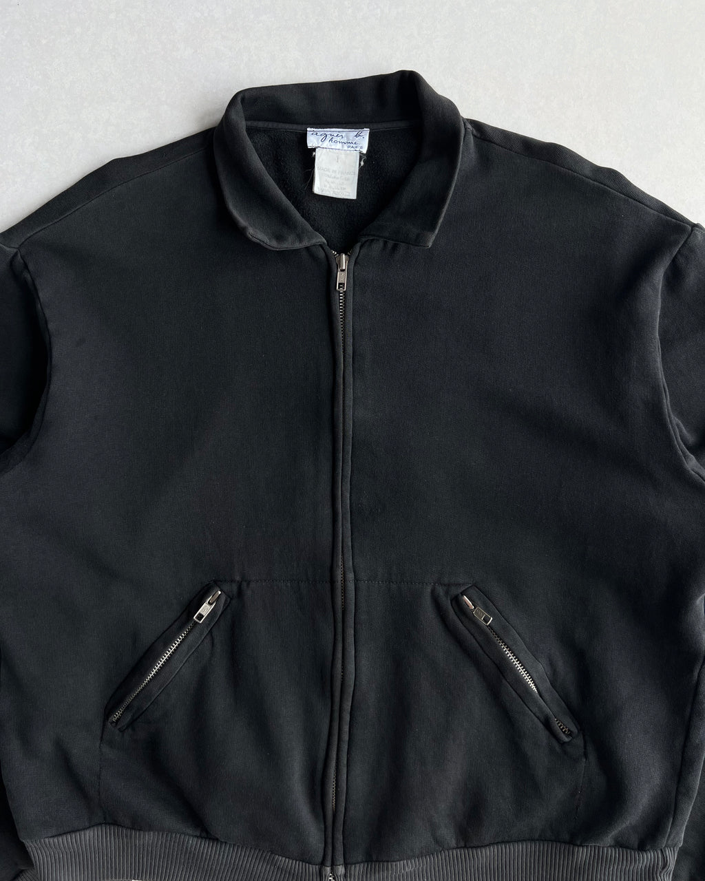 1990S FADED BLACK AGNES B. ZIP-UP SWEATS JACKET (L)