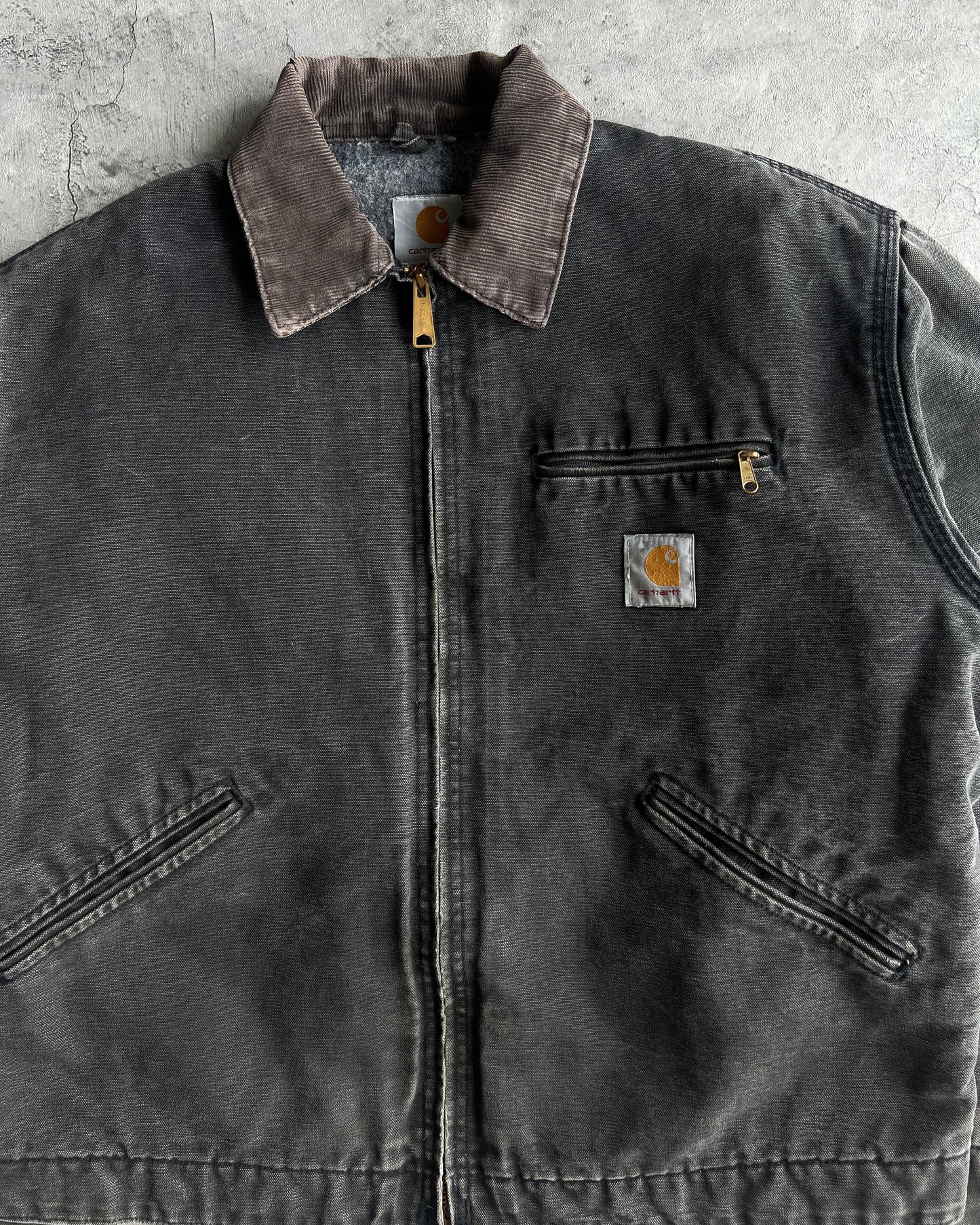 1990S FADED BLACK CARHARTT DETROIT WORK JACKET (M/L)