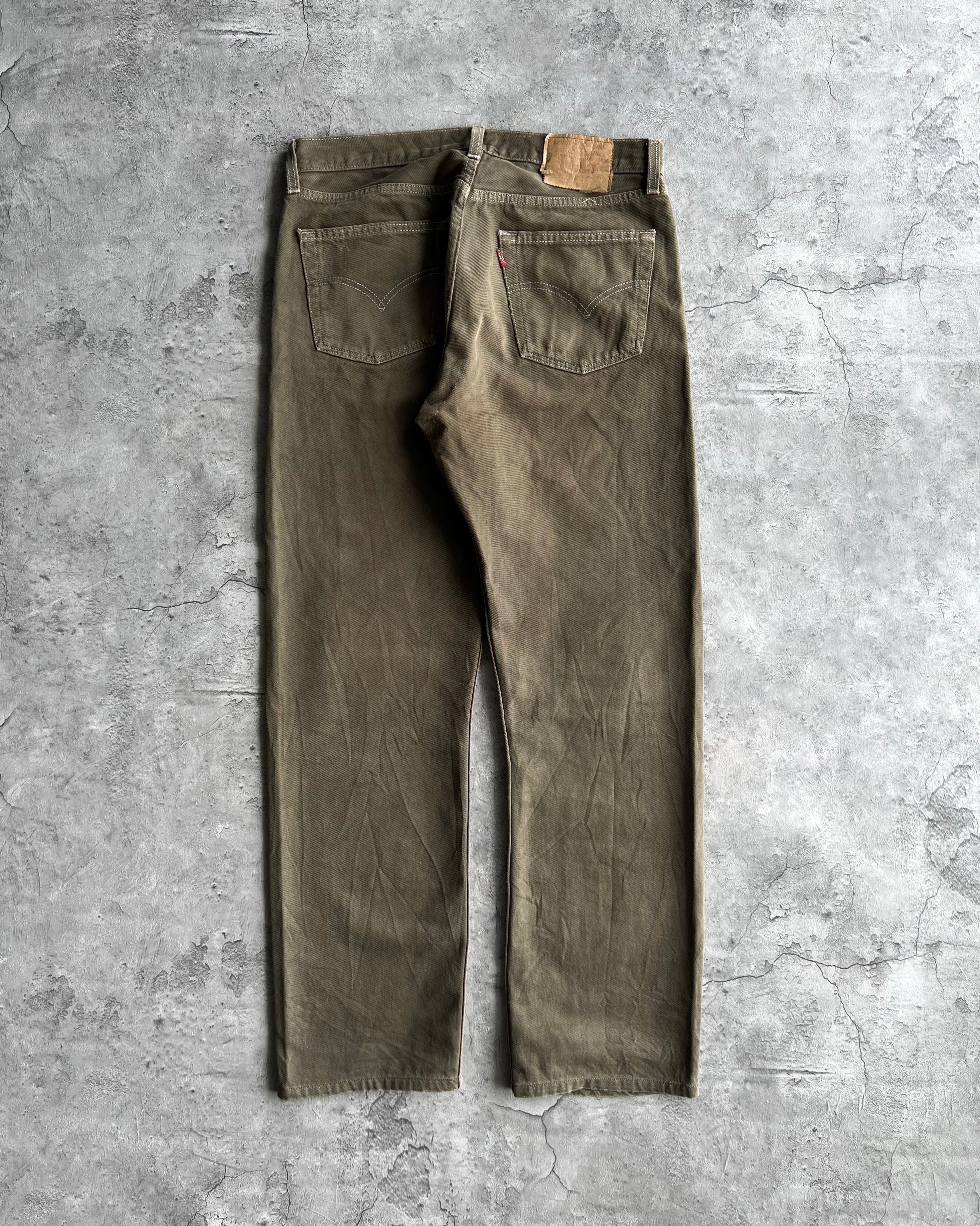 1990S MUD BROWN/GREEN LEVI'S 501 JEANS (33X34)