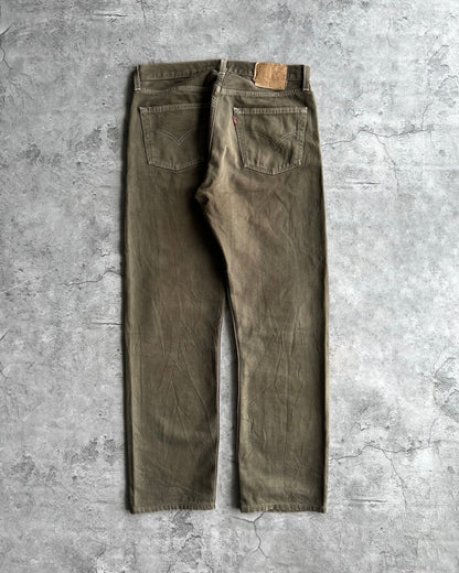 1990S MUD BROWN/GREEN LEVI'S 501 JEANS (33X34)