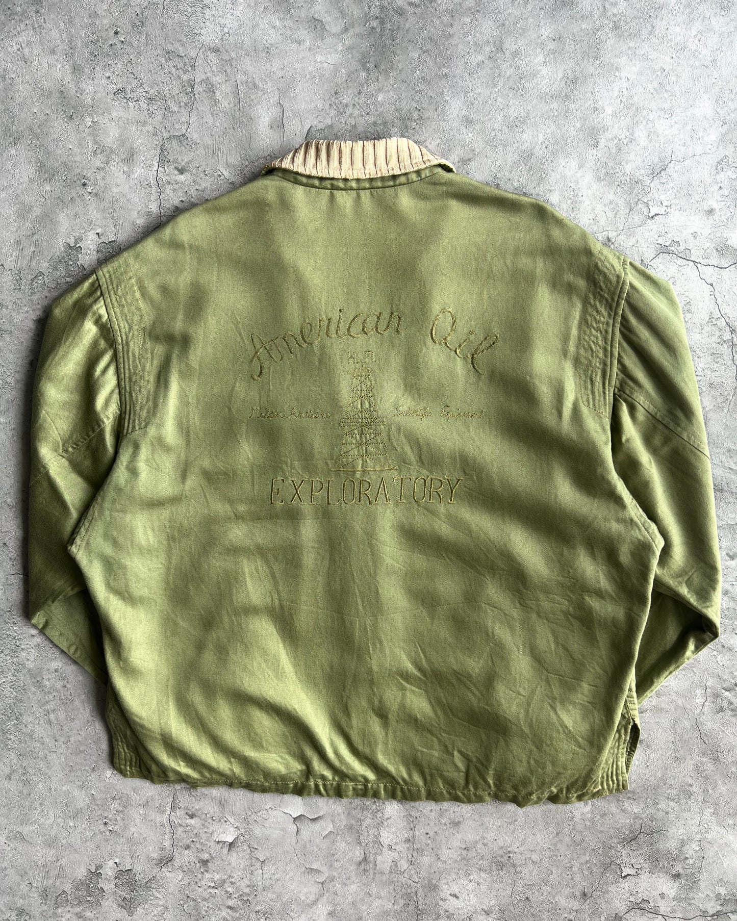 1960S/1970S 'AMERICAN OIL EXPLORATION' SOUVENIR RAYON JACKET (L)