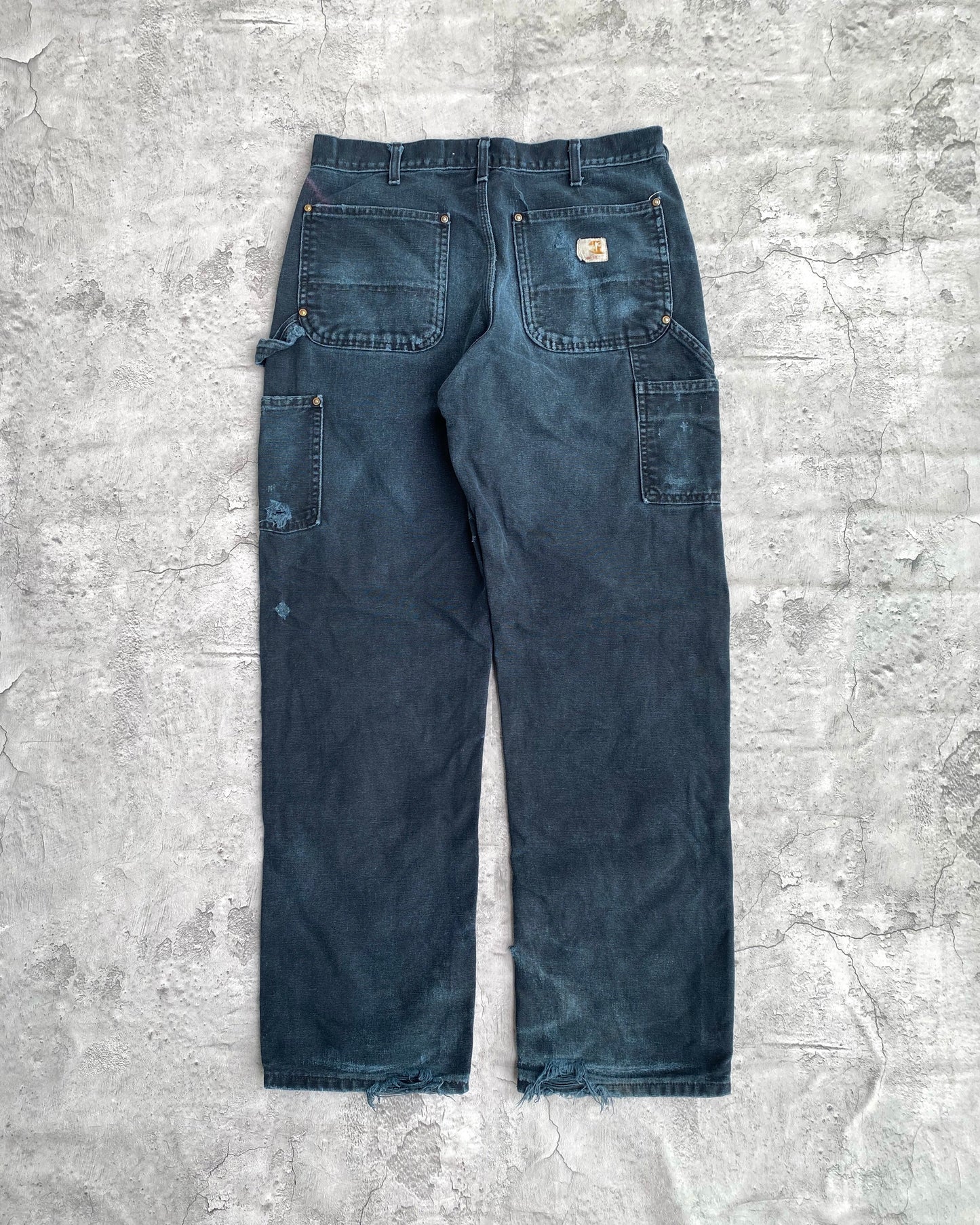 1990S FADED BLACK CARHARTT DISTRESSED DOUBLE KNEE PANTS (32X32)