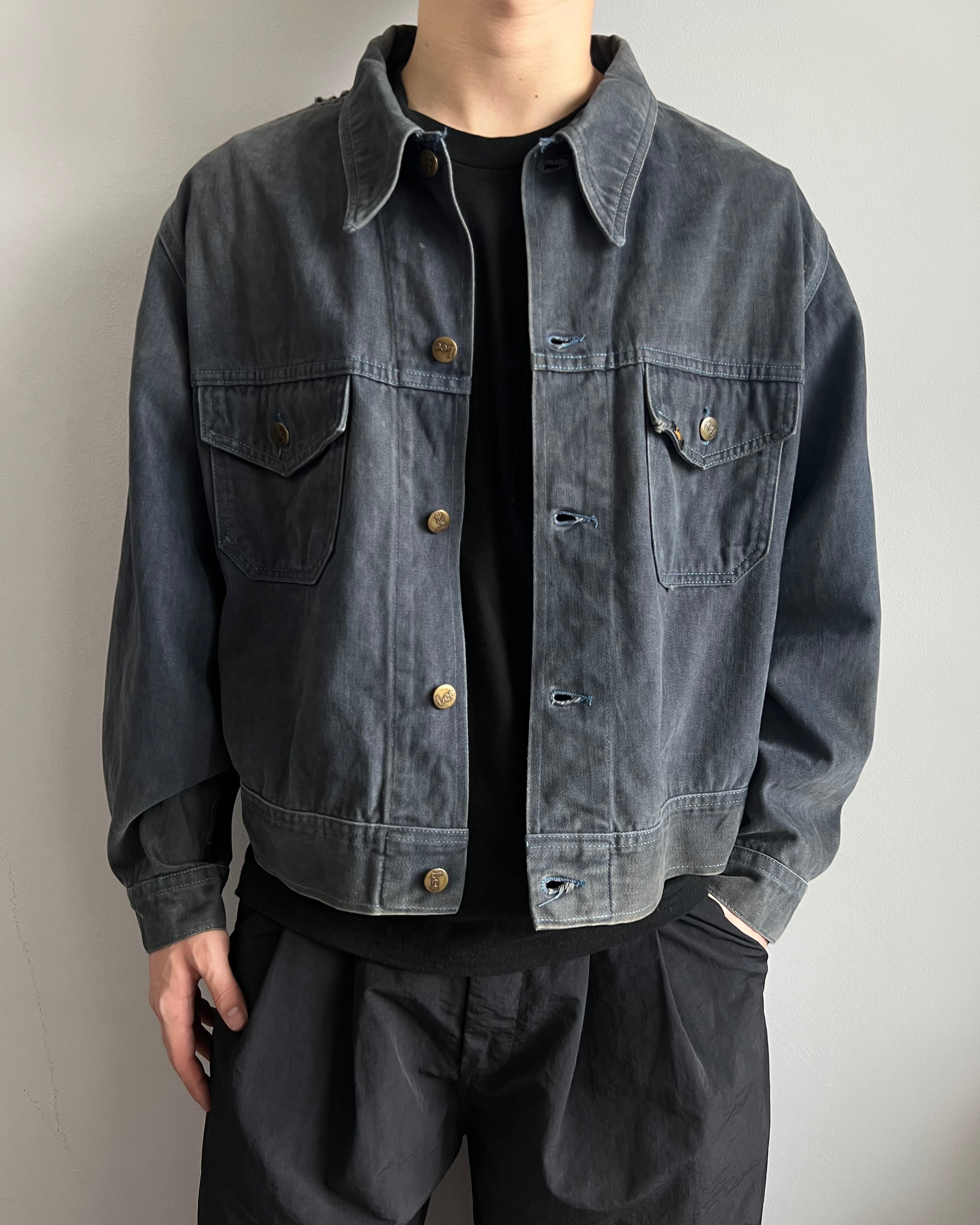 1970S LEE MOLESKIN GREY/BLUE DOUBLE POCKET JACKET (XL)