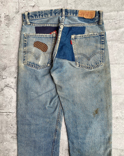 1960S FADED WASHED LEVI’S BIG E 505 PATCHED JEANS (31X30)