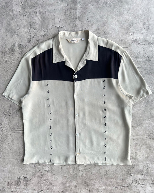 1960S MUSICAL NOTE ROCKABILLY RAYON SHIRT (L)