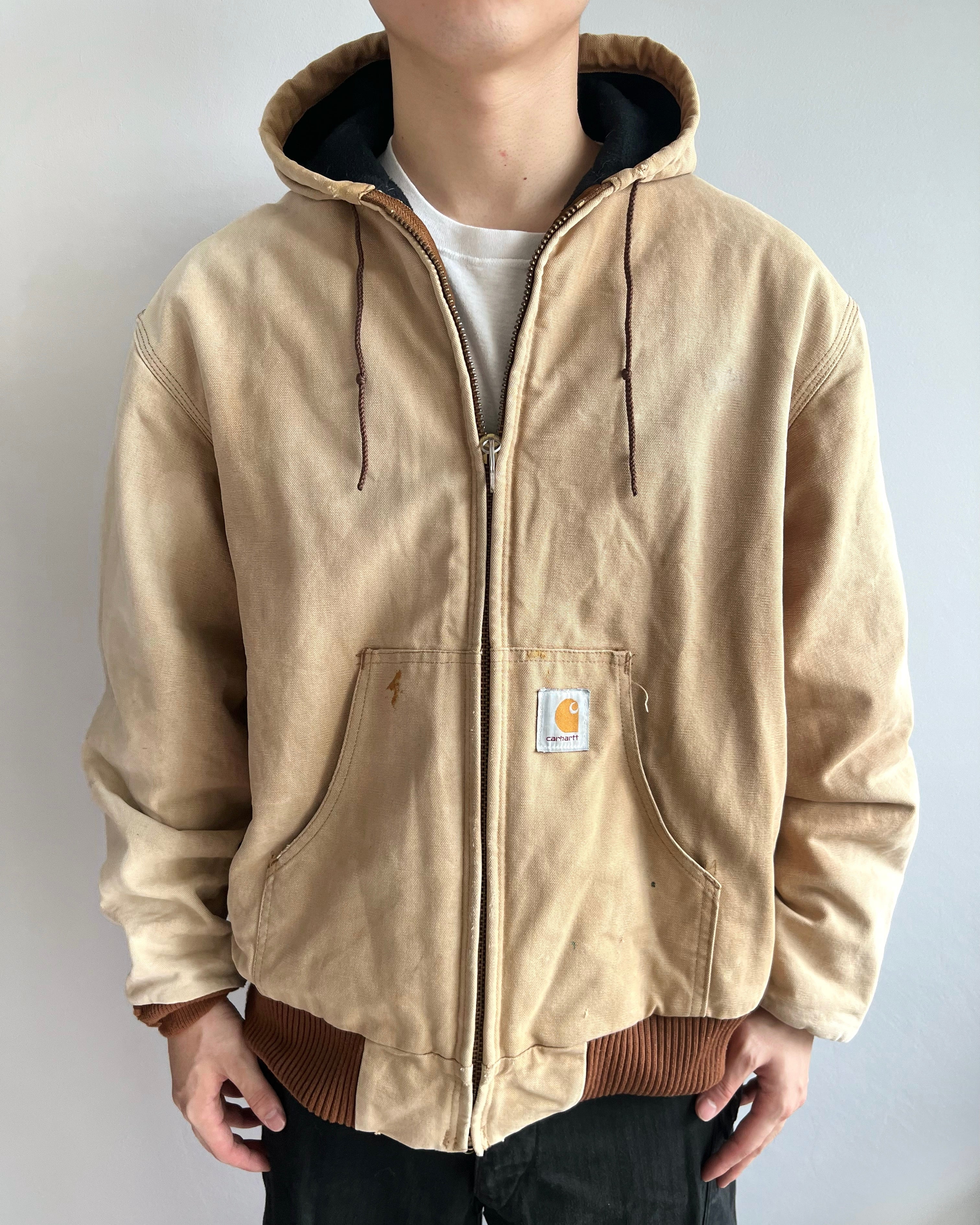 1990S FADED BROWN CARHARTT HOODED JACKET (XL)