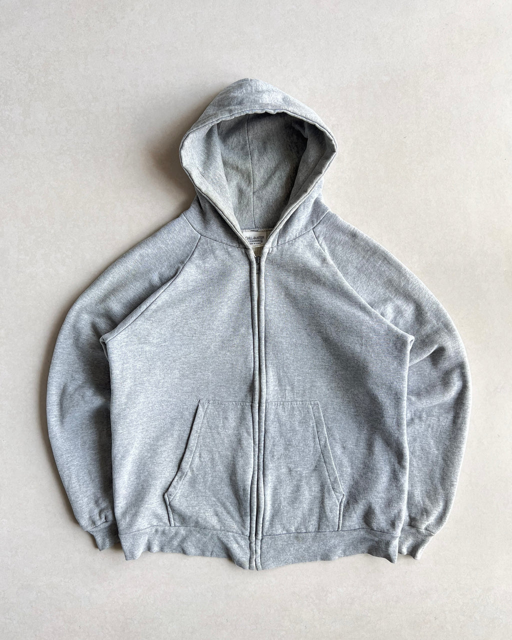 1990S GREY THERMAL LINED ZIP-UP RAGLAN HOODIE (S/M)