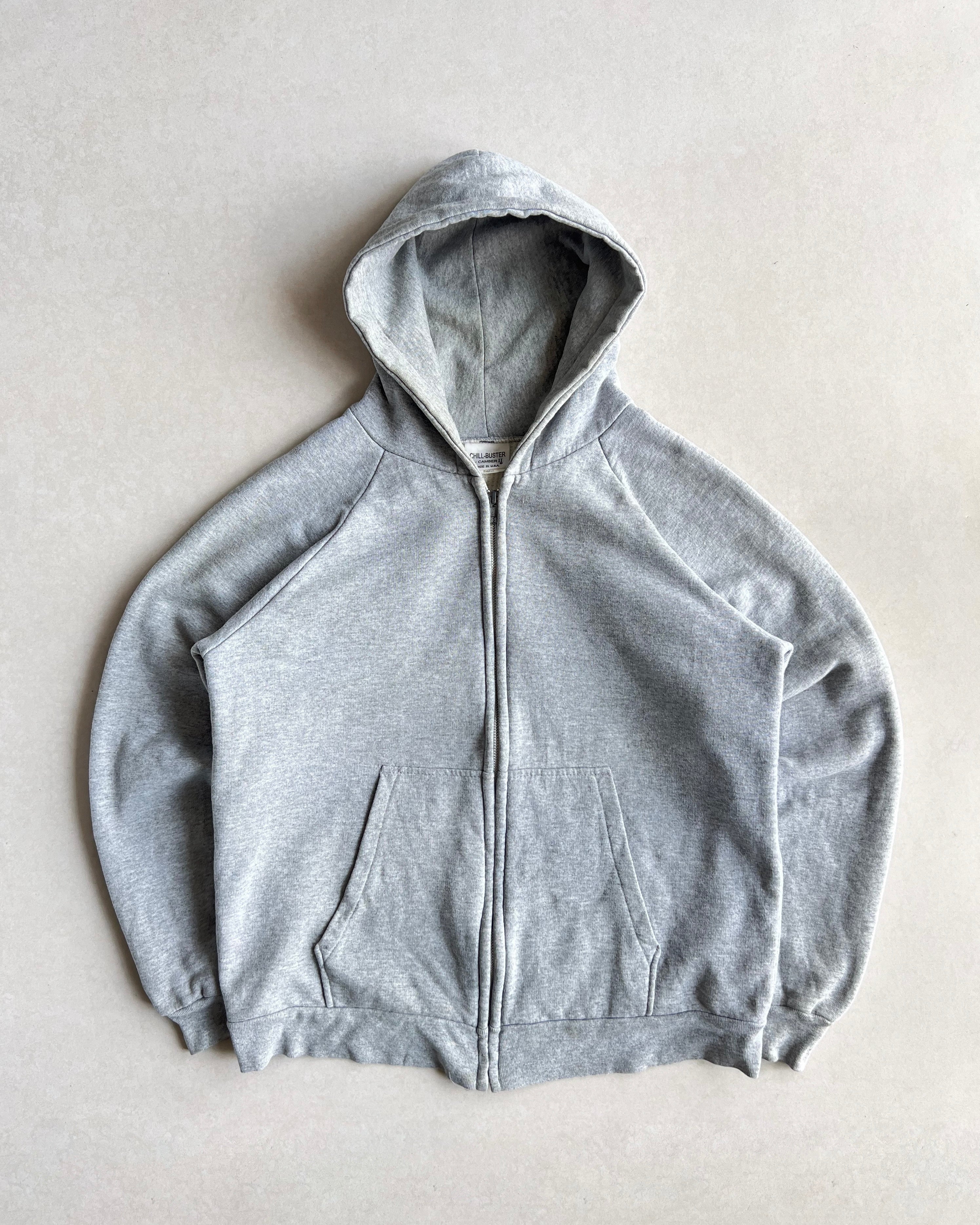 1990S GREY THERMAL LINED ZIP-UP RAGLAN HOODIE (S/M)