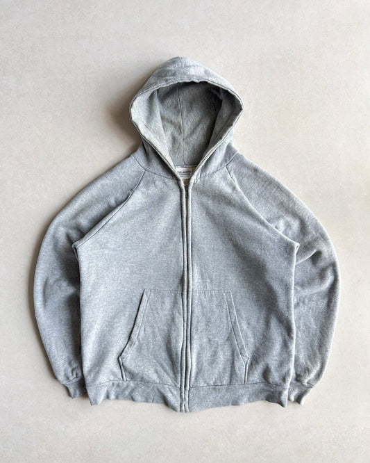 1990S GREY THERMAL LINED ZIP-UP RAGLAN HOODIE (S/M)