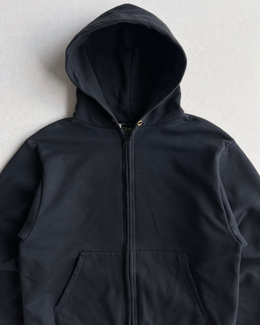 1990S BLACK THERMAL LINED ZIP-UP RAGLAN HOODIE (M)