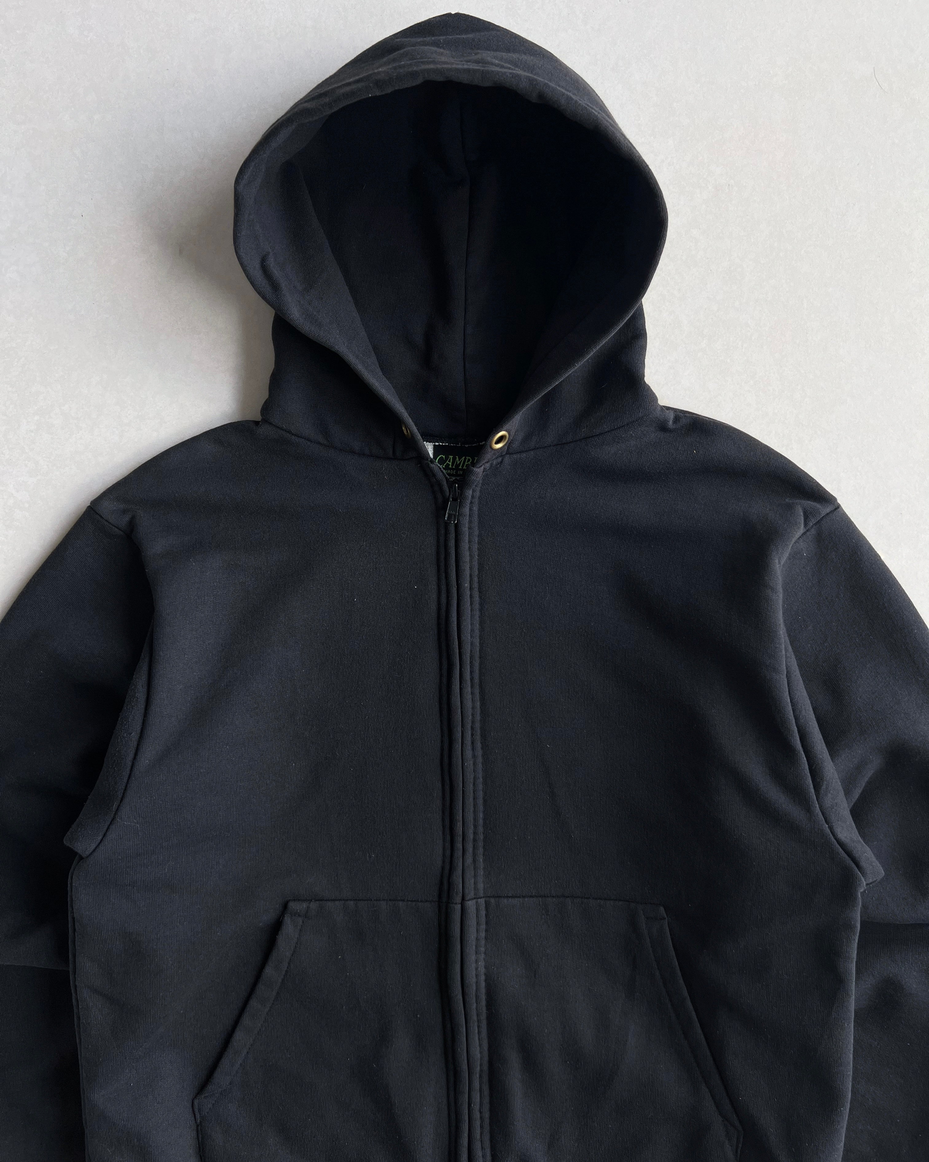 1990S BLACK THERMAL LINED ZIP-UP RAGLAN HOODIE (M)