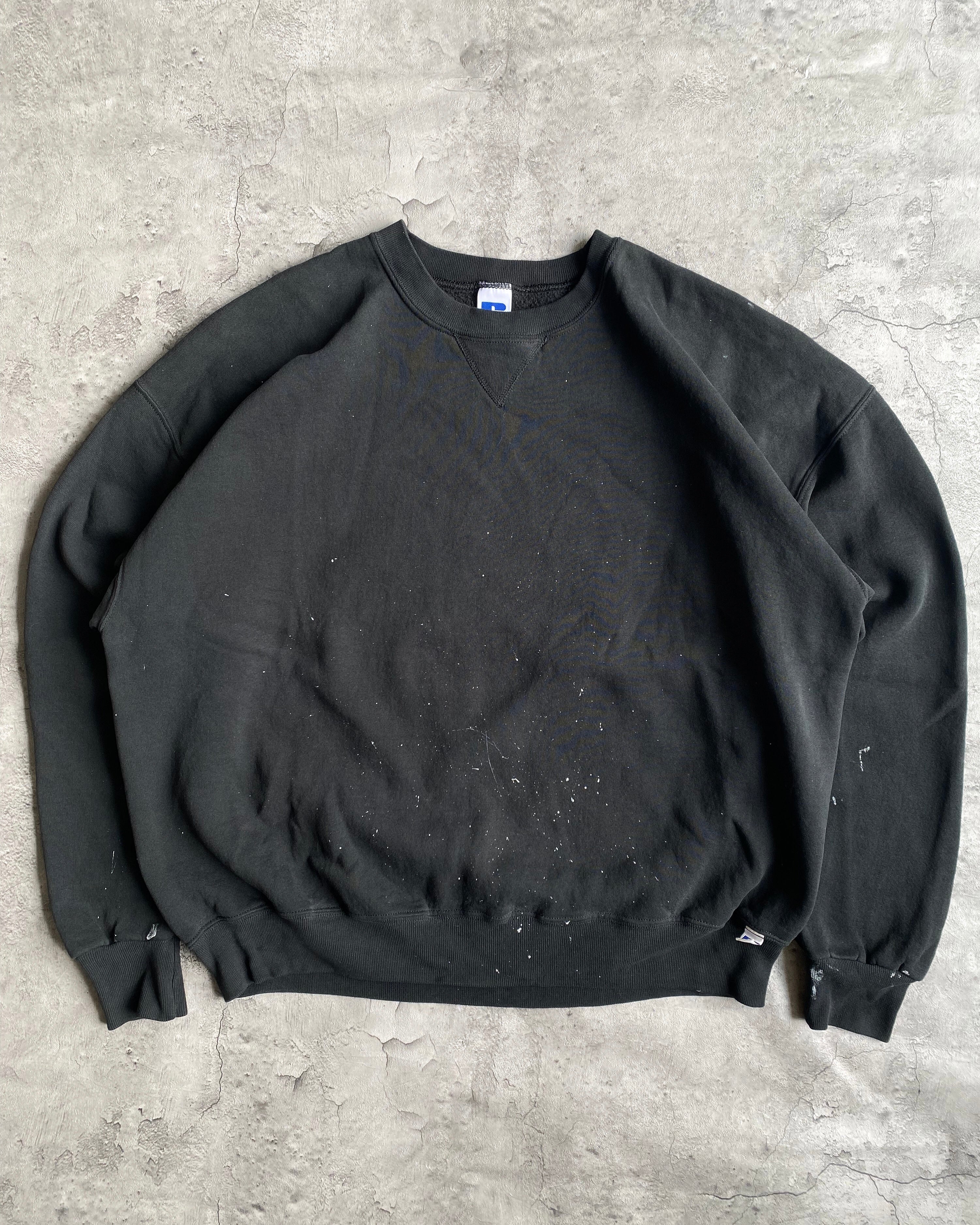 1990S RUSSELL FADED BLACK PAINTED CREWNECK SWEATSHIRT (XL/XXL)