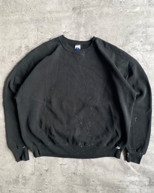 1990S RUSSELL FADED BLACK PAINTED CREWNECK SWEATSHIRT (XL/XXL)
